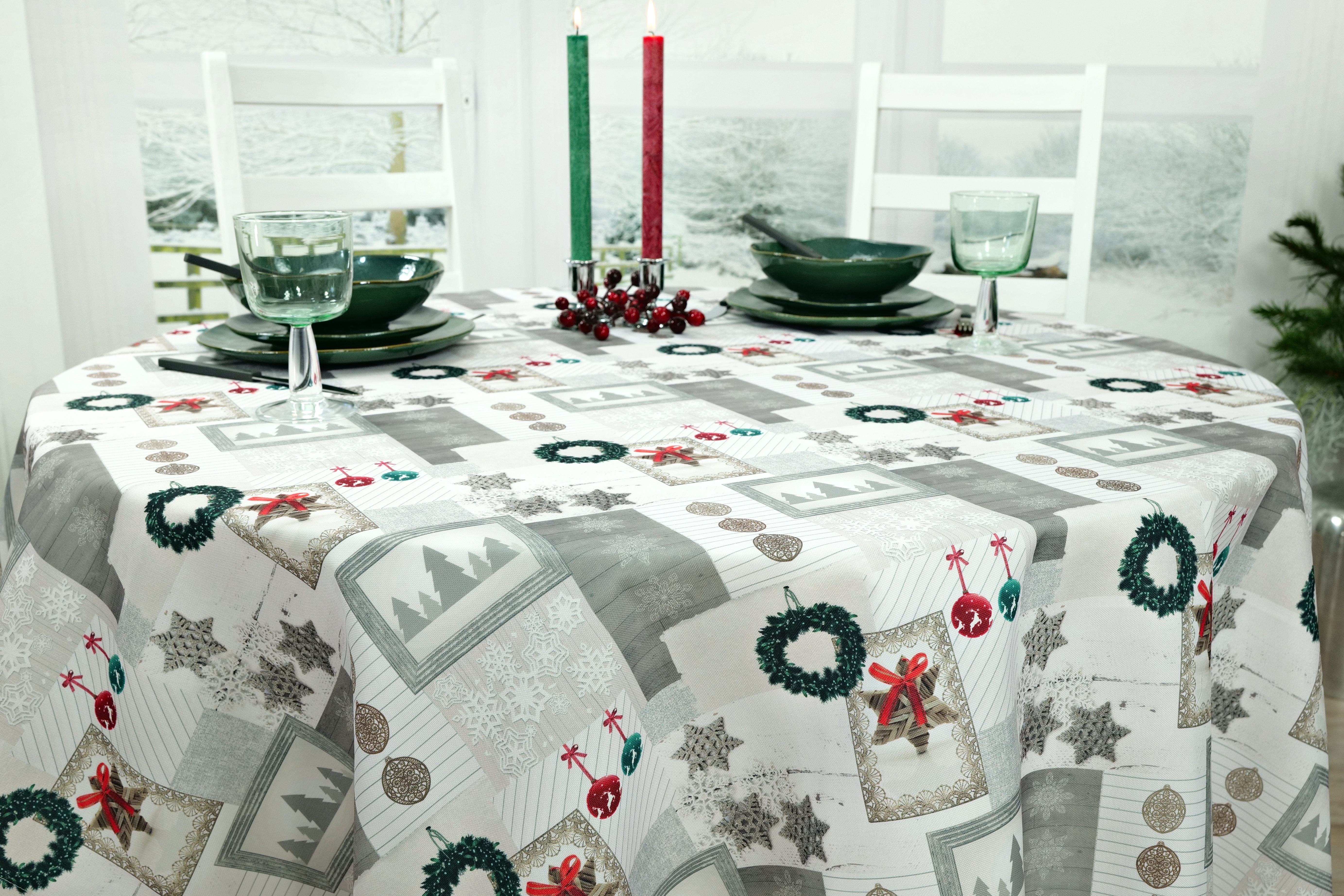 Weihnachtliche Tischdecke mit Fleckschutz Noel ab 80 cm bis 158 cm RUND