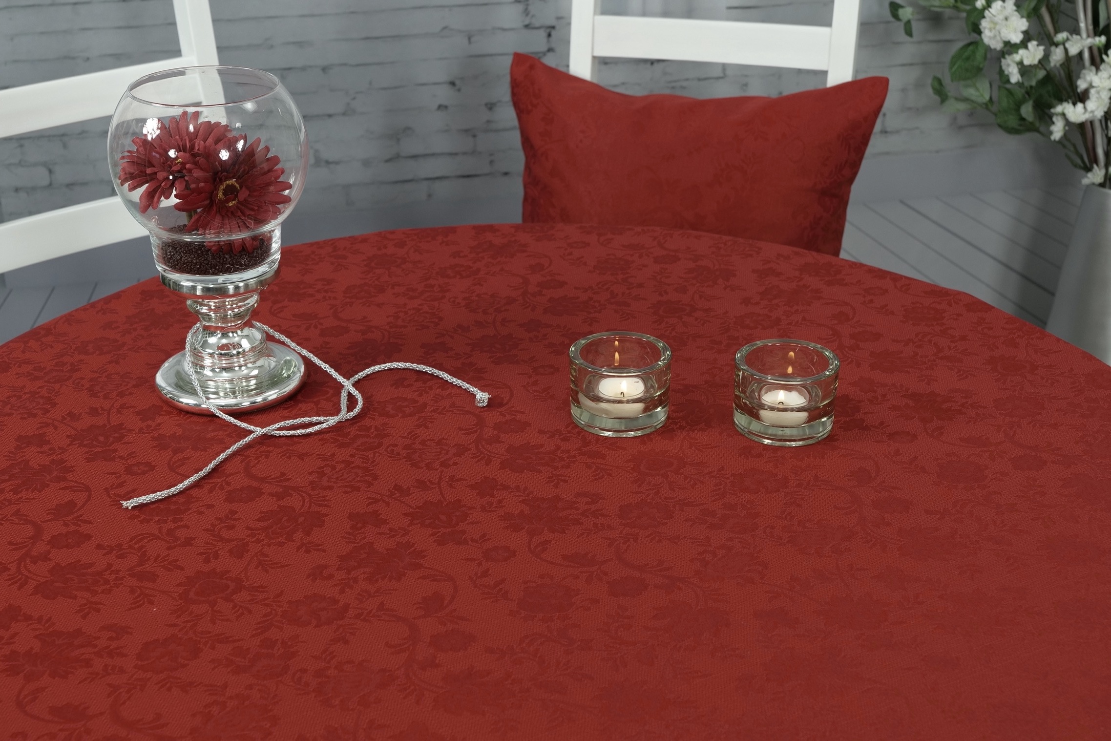Tischdecke mit Fleckschutz Evita Rot Ranke Breite 130 cm OVAL
