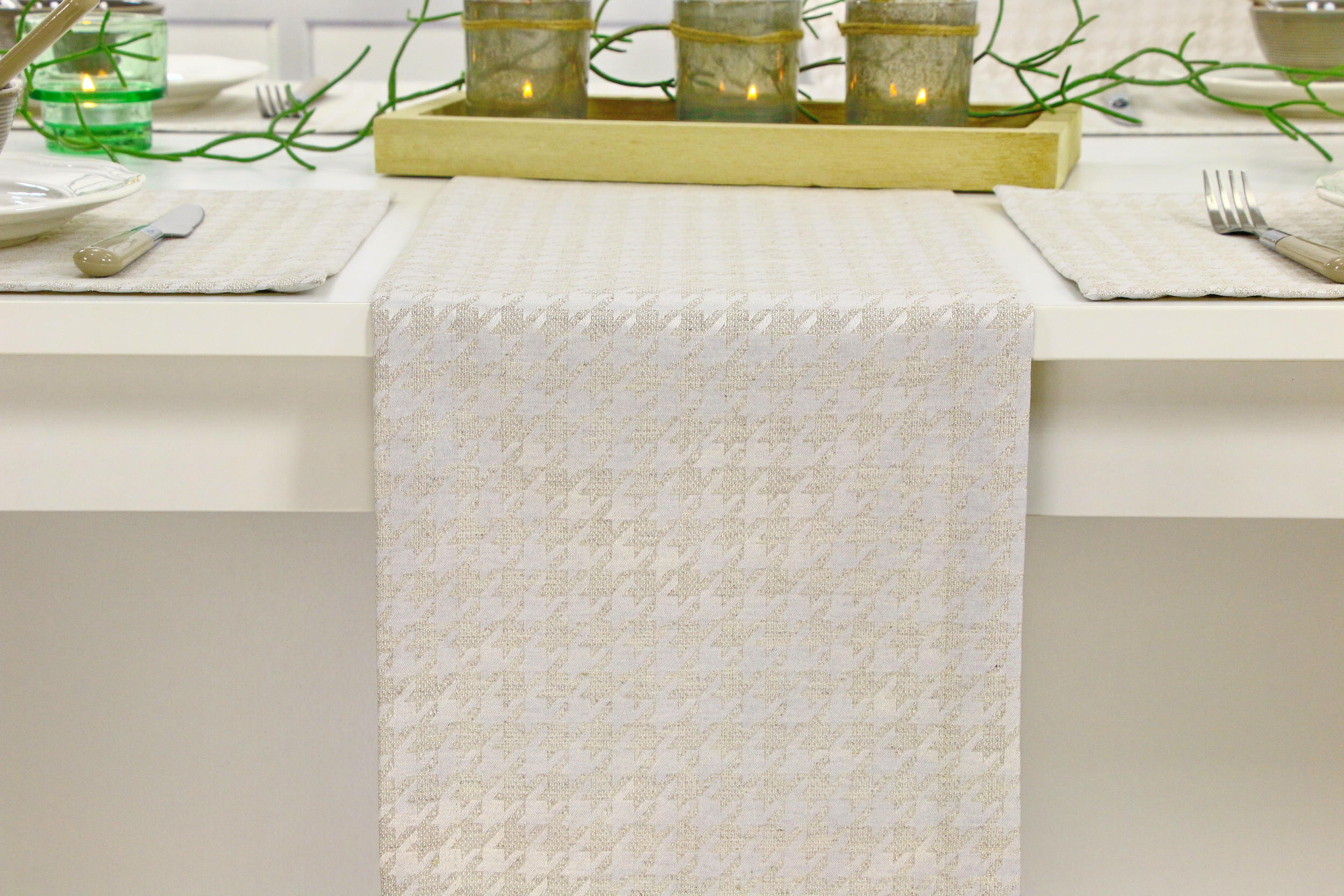 Tischläufer mit Fleckschutz Evita Perlbeige Muster Breite 25 cm