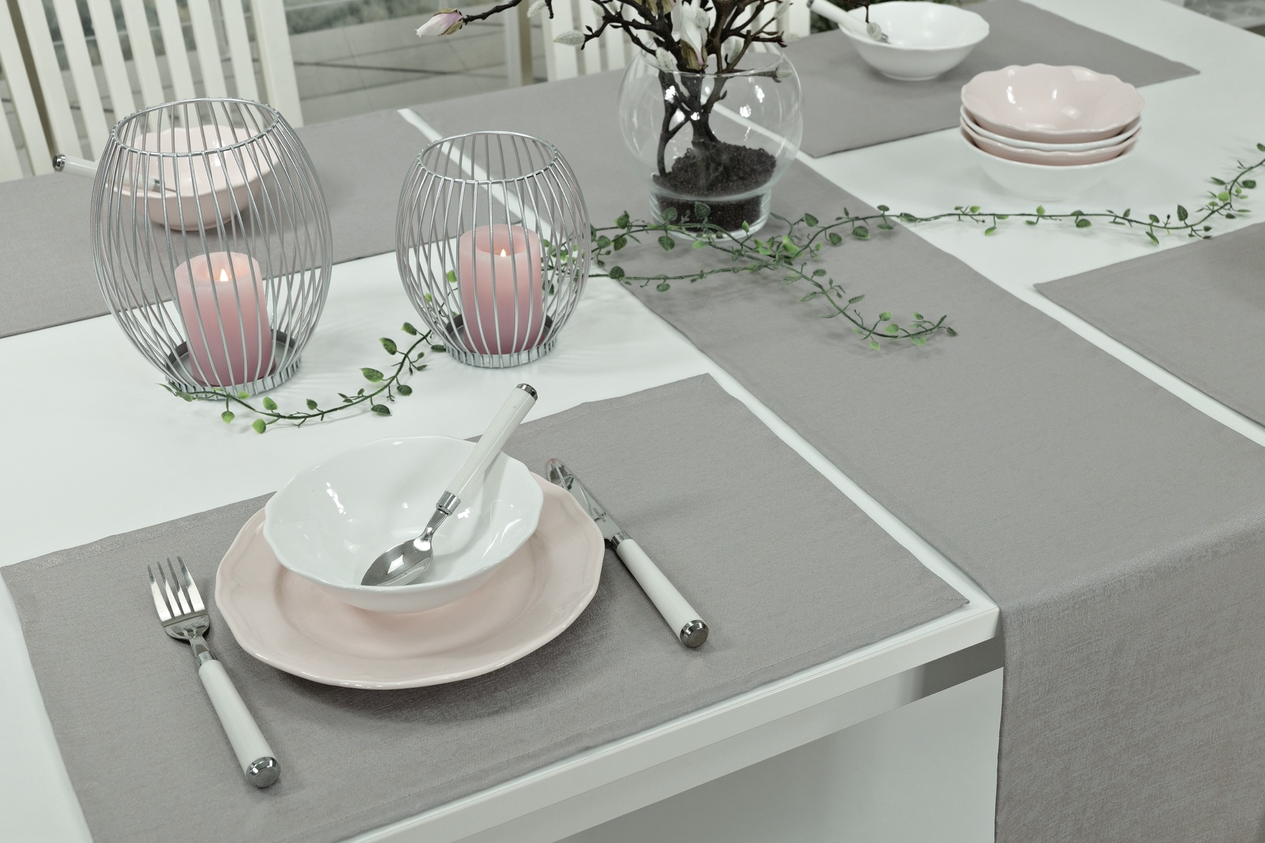 Abwaschbare Tischläufer Grau uni strukturiert Muriel Breite 30 cm