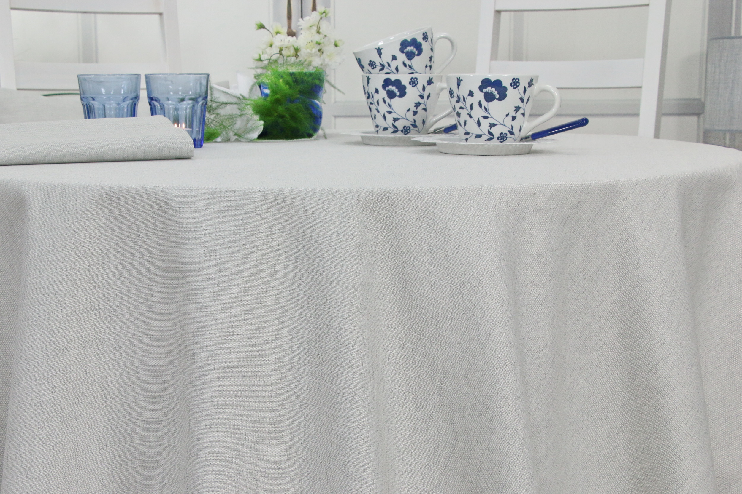 Tischdecke mit Fleckschutz Evita Perlgrau uni ab 80 cm bis 200 cm RUND