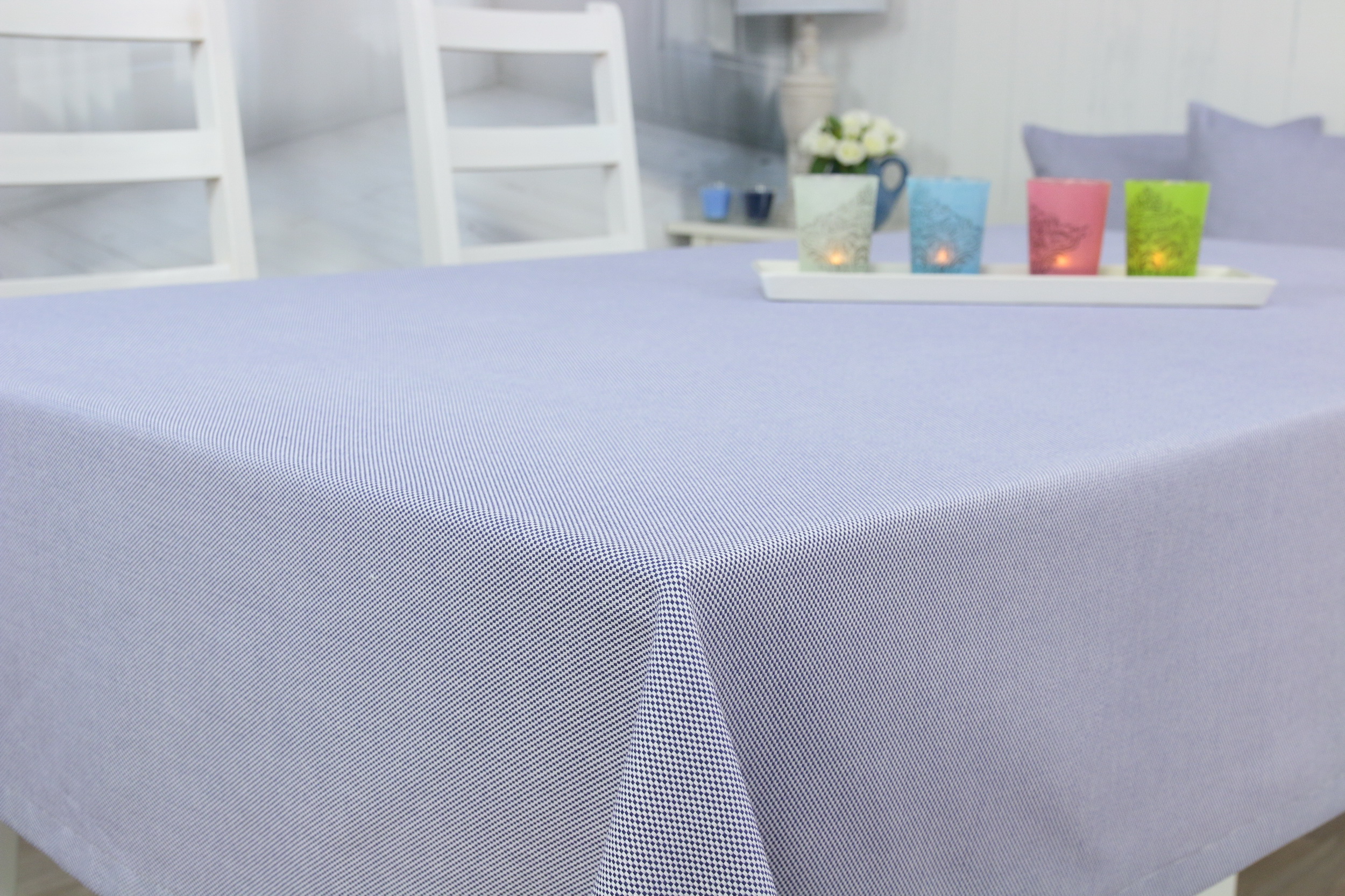 Tischdecke Blau Weiß feines Muster Bonita Breite 160 cm