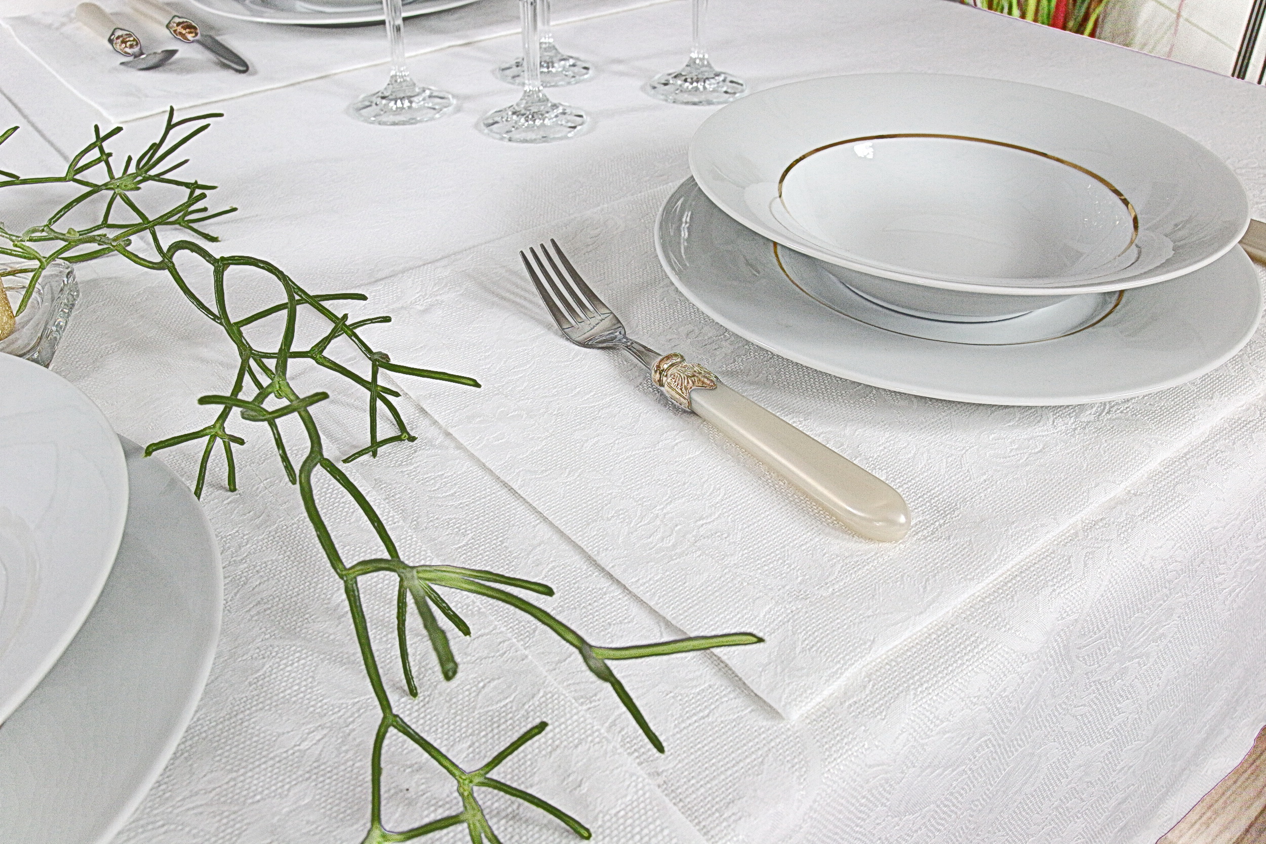 Tischset mit Fleckschutz Evita Perlweiß Ranke Größe 30x48 cm Platzset