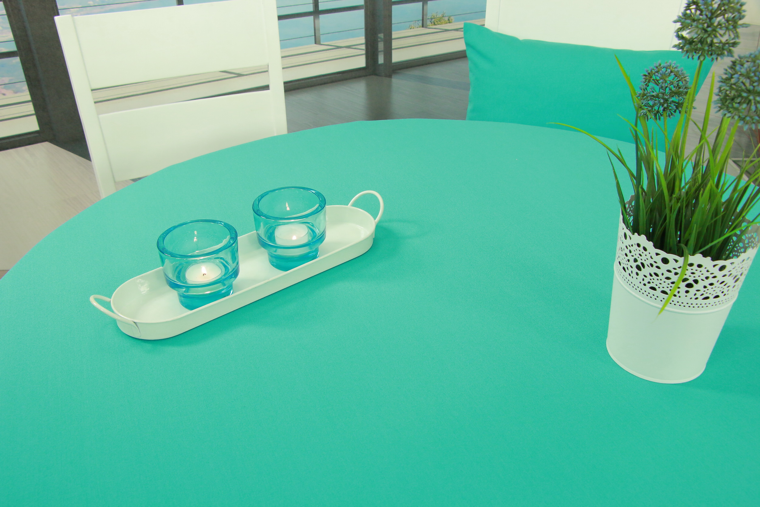 Tischdecke mit Fleckschutz Türkis einfarbig Cleans Breite 130 cm OVAL
