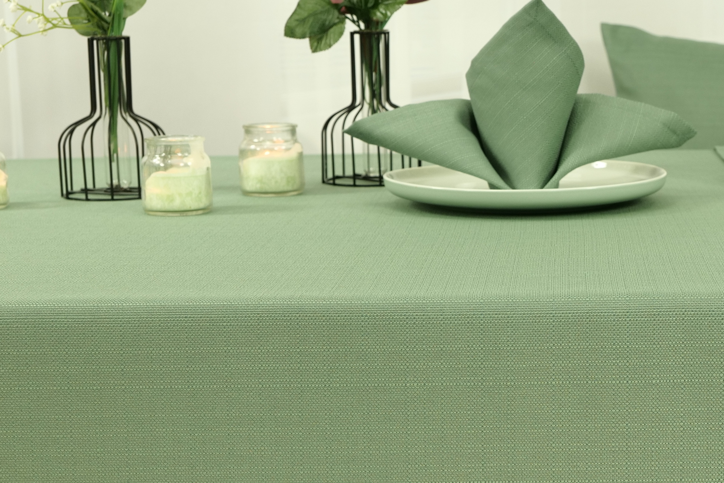 Tischdecke mit Fleckschutz Evita Khaki Uni Breite 110 cm