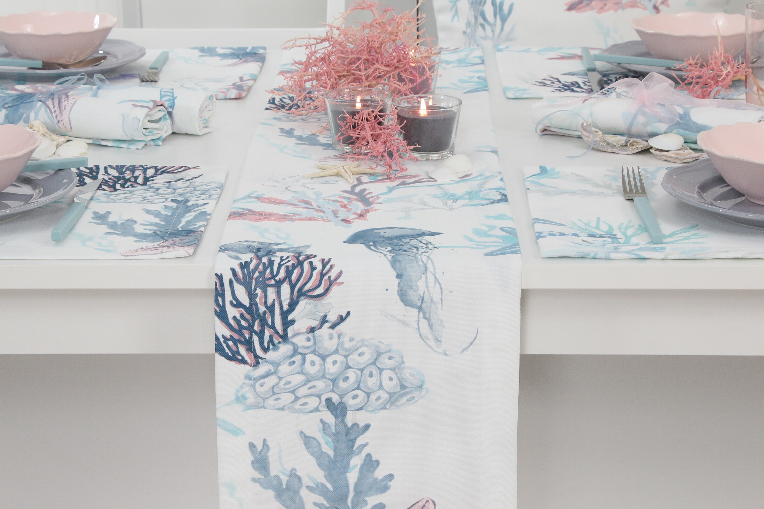 Tischläufer Pastell Blau gemustert Aquario Breite 40 cm