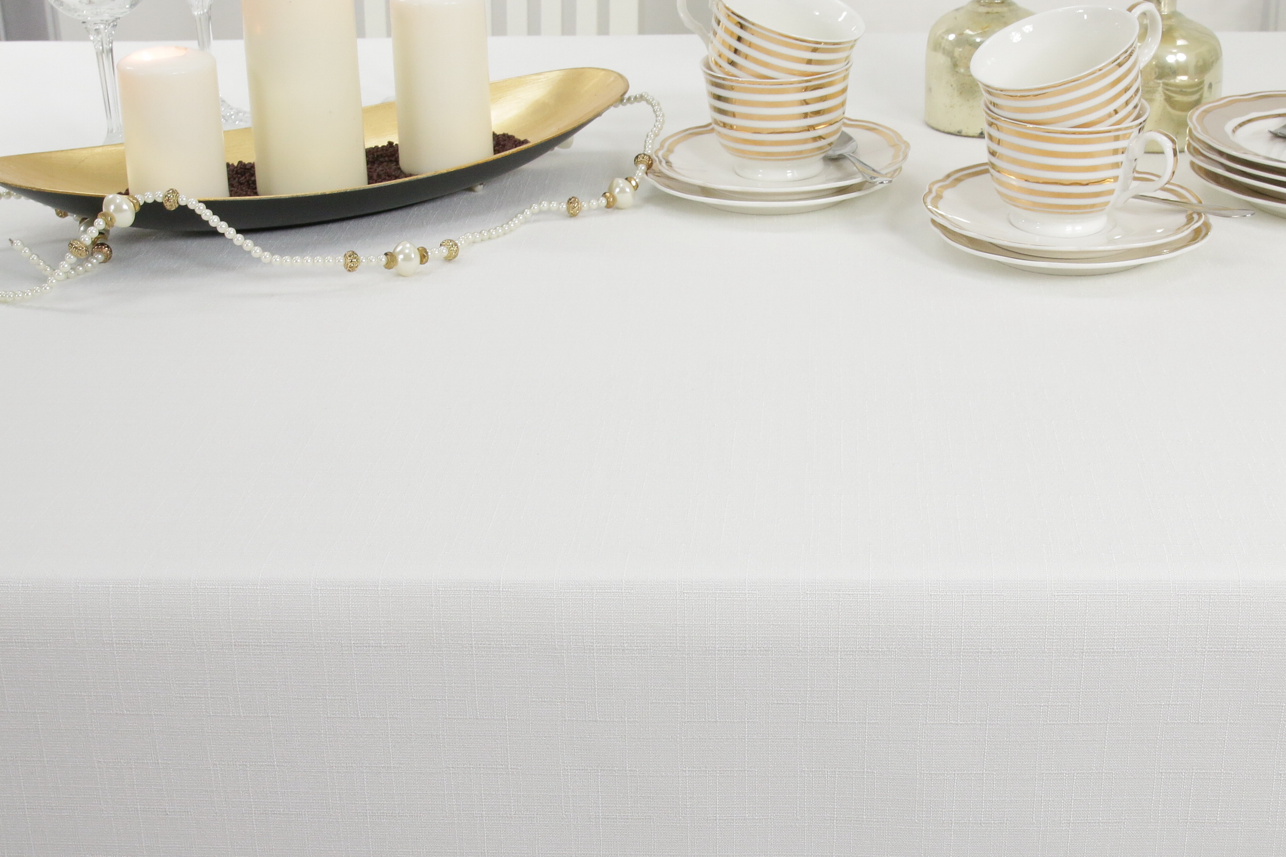 Tischdecke mit Fleckschutz Weiß Creme einfarbig Malaga Breite 130 cm
