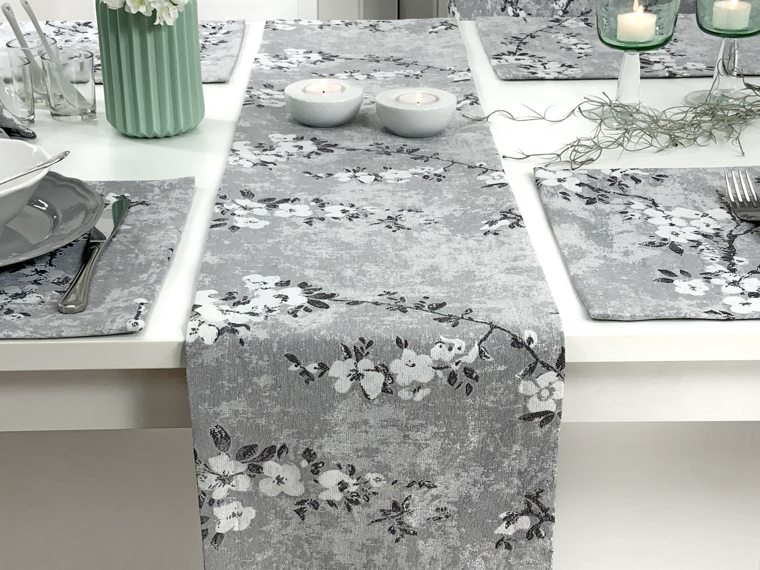 Tischläufer Grau Sakura Breite 40 cm