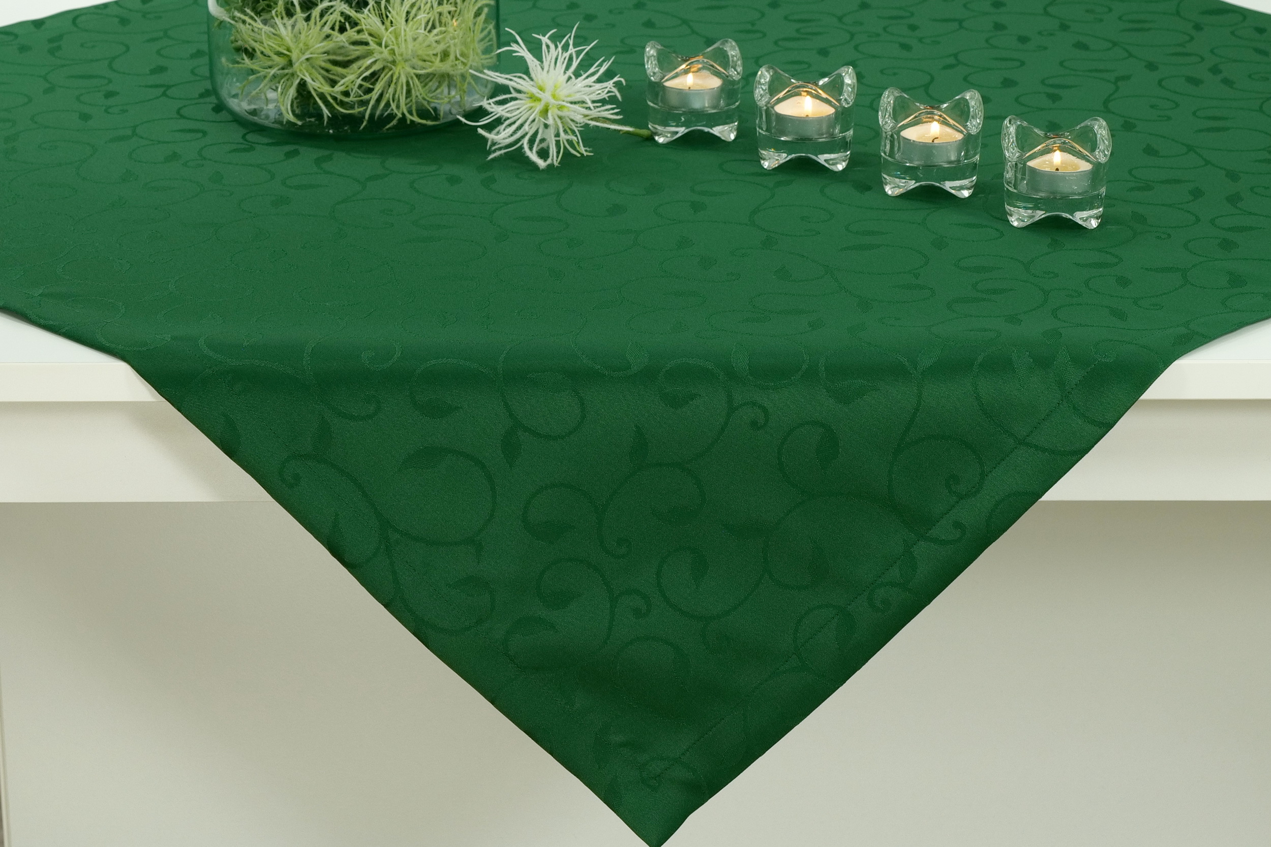 Damast Tischdecke Fleckschutz Grün mit Muster ab 80x80 cm – 170x170 cm QUADRATISCH