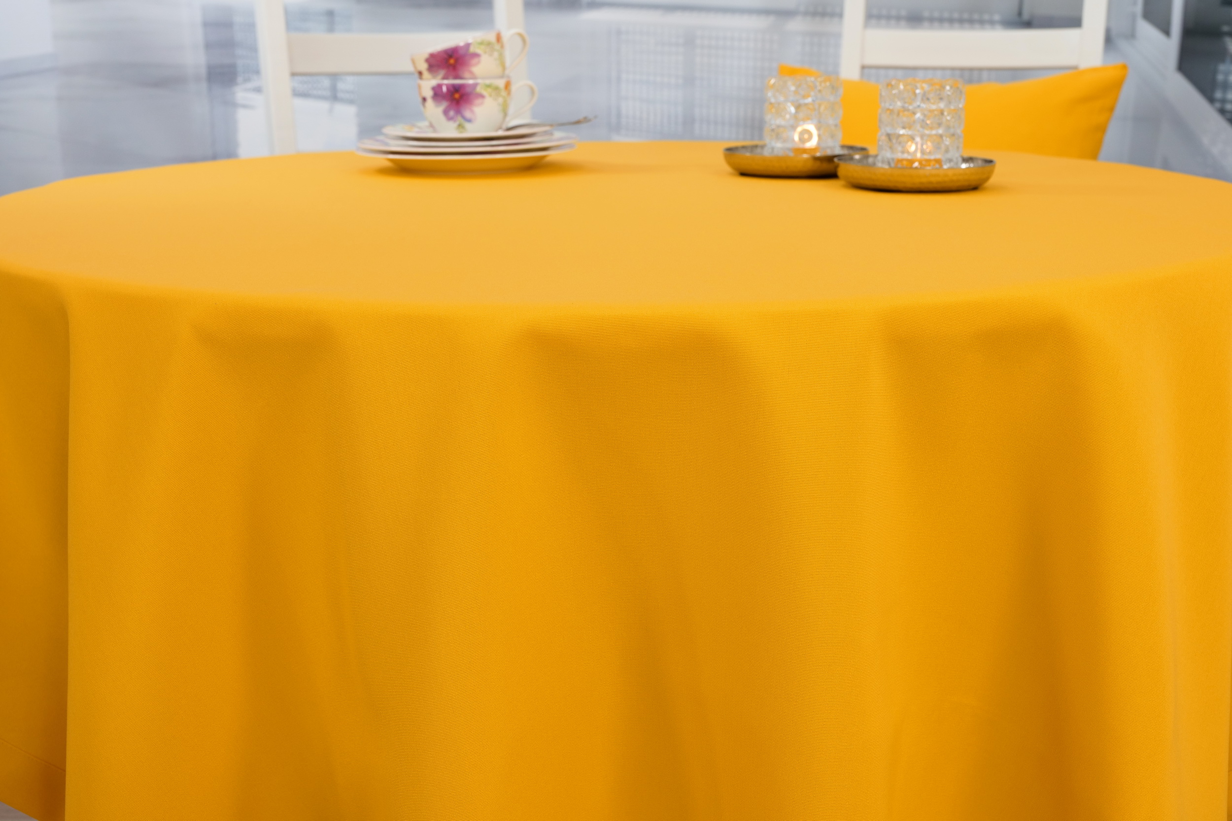 Tischdecke mit Fleckschutz Gelb uni Sara ab 80 cm bis 200 cm RUND