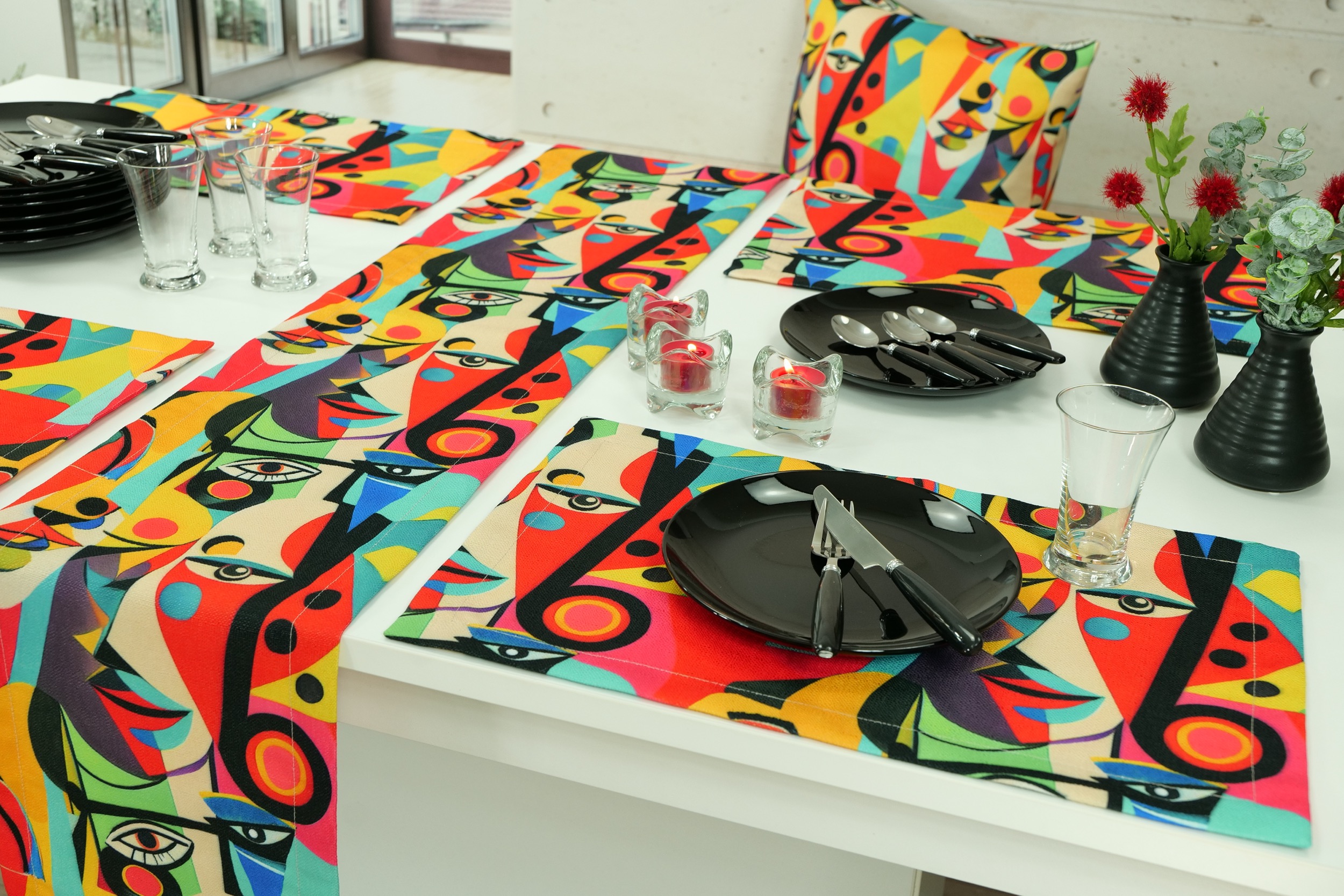 Garten Tischläufer fleckgeschützt grafische Muster Picasso Breite 30 cm