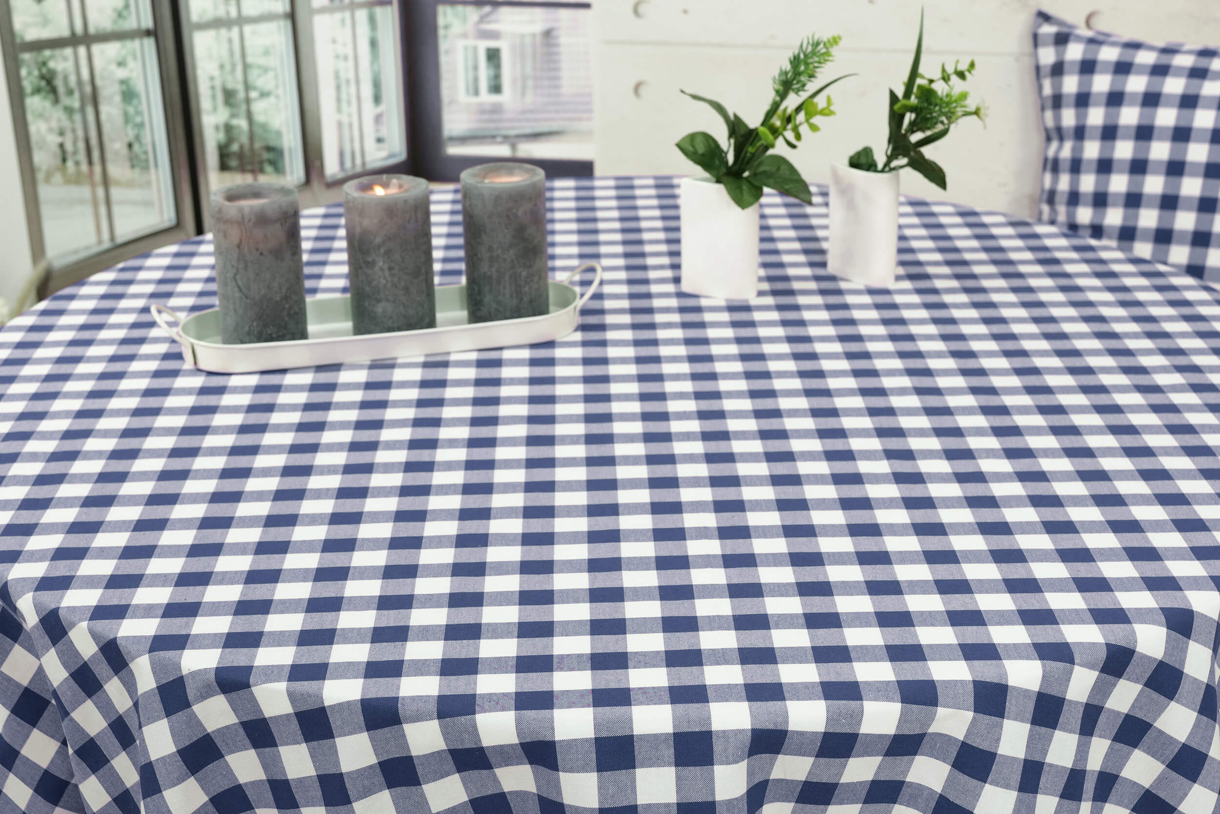 Karierte Tischdecke Blau Weiß Cuadros ab 80 cm bis 150 cm RUND