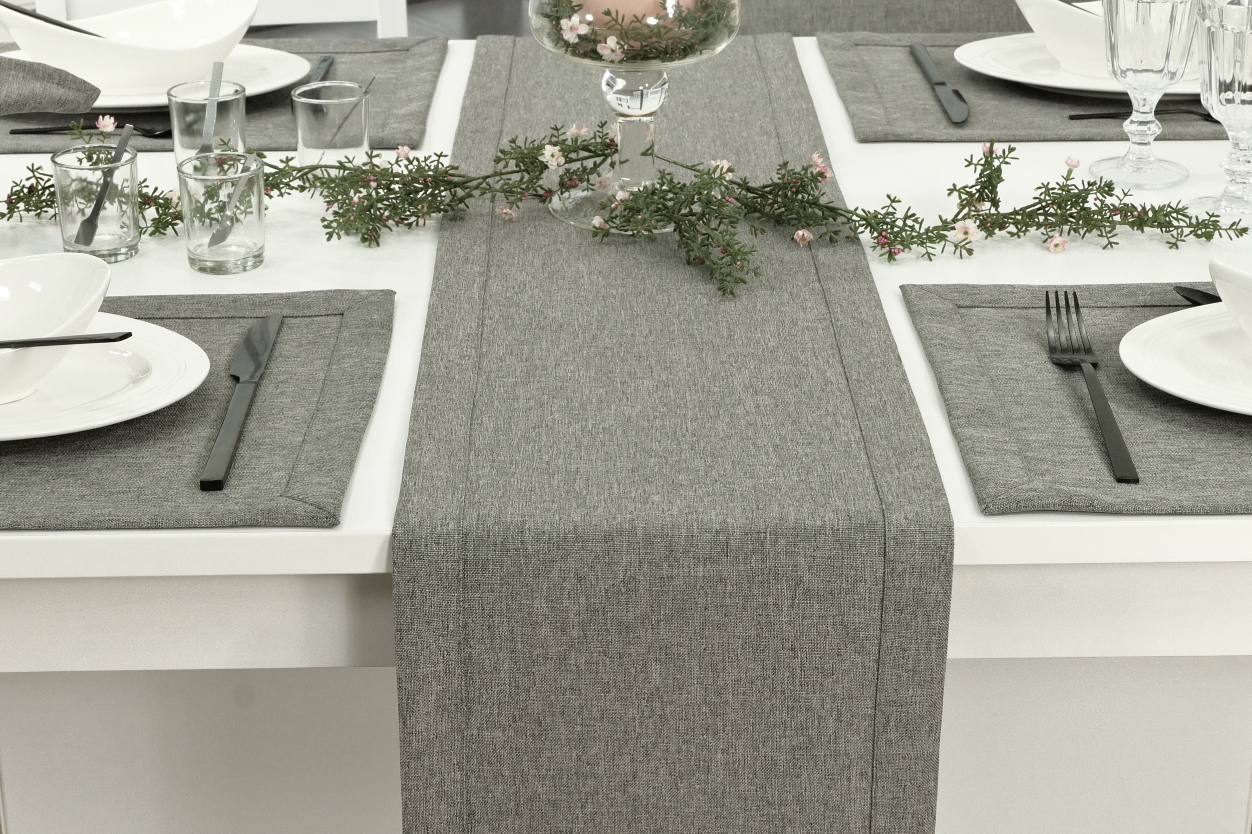 Edle Tischläufer Grau einfarbig Peony Breite 25 cm