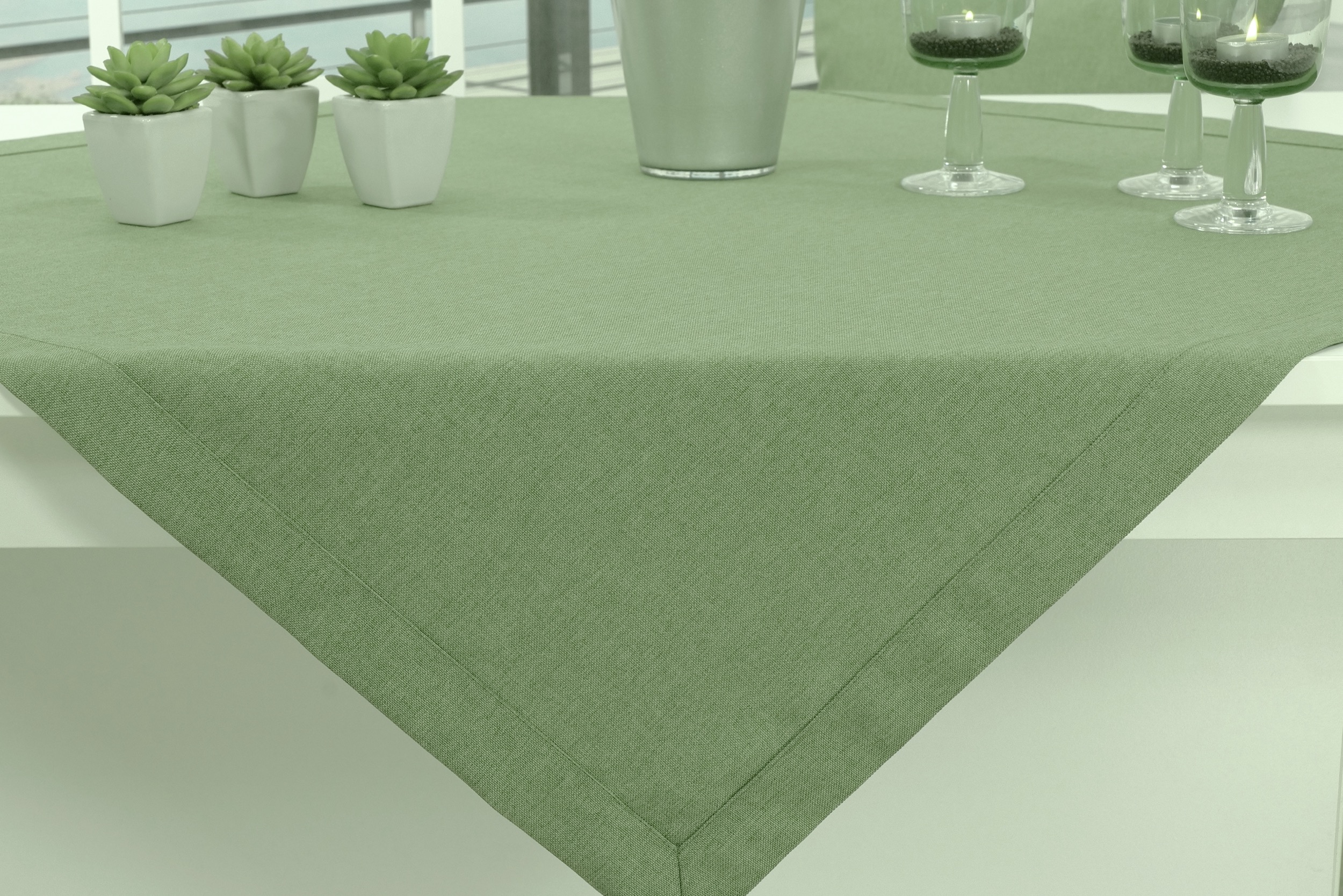 Edle Tischdecke Grün einfarbig Peony ab 80x80 cm - 200x200 cm QUADRATISCH