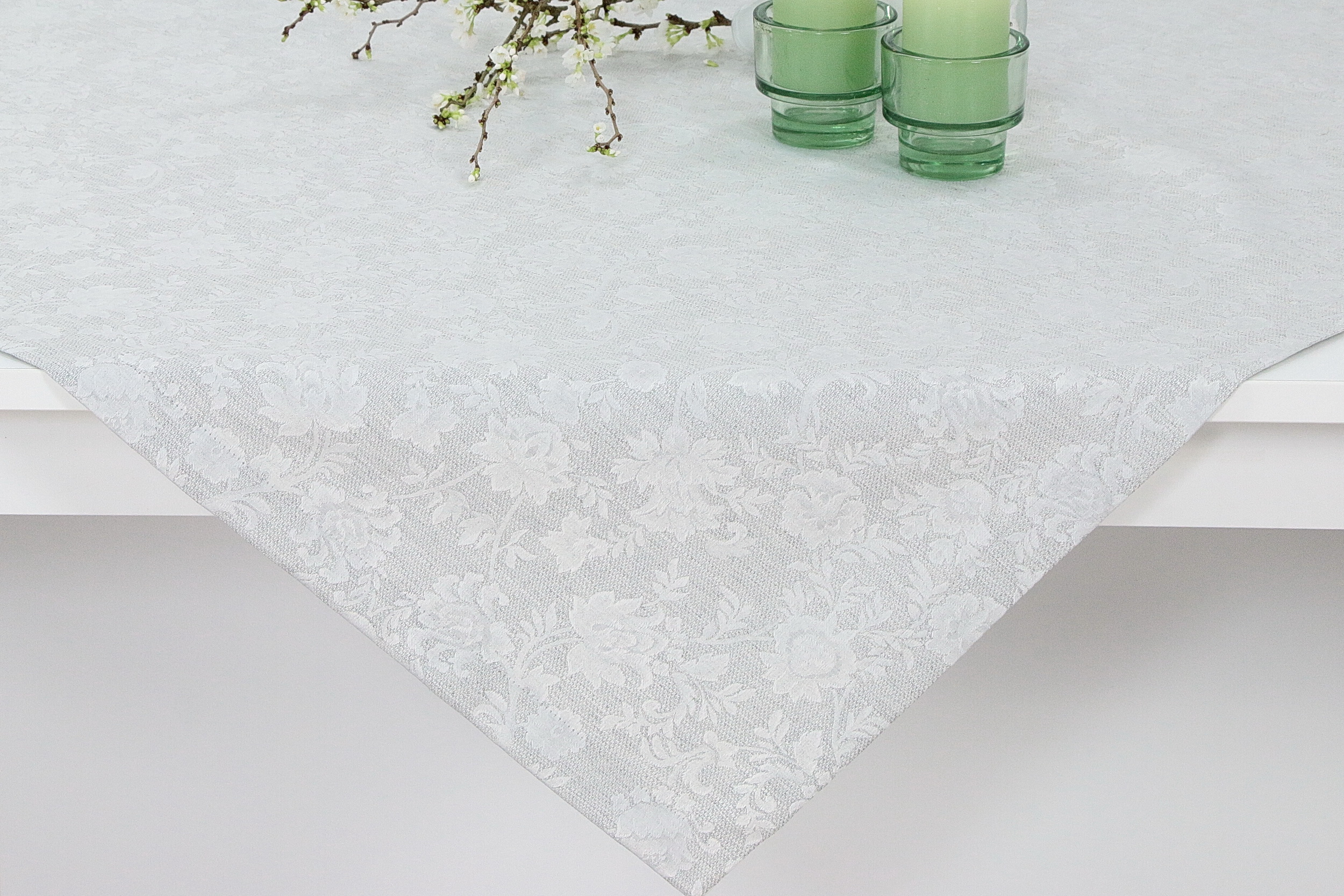 Tischdecke mit Fleckschutz Evita Perlgrau Ranke ab 80x80 cm - 200x200 cm QUADRATISCH