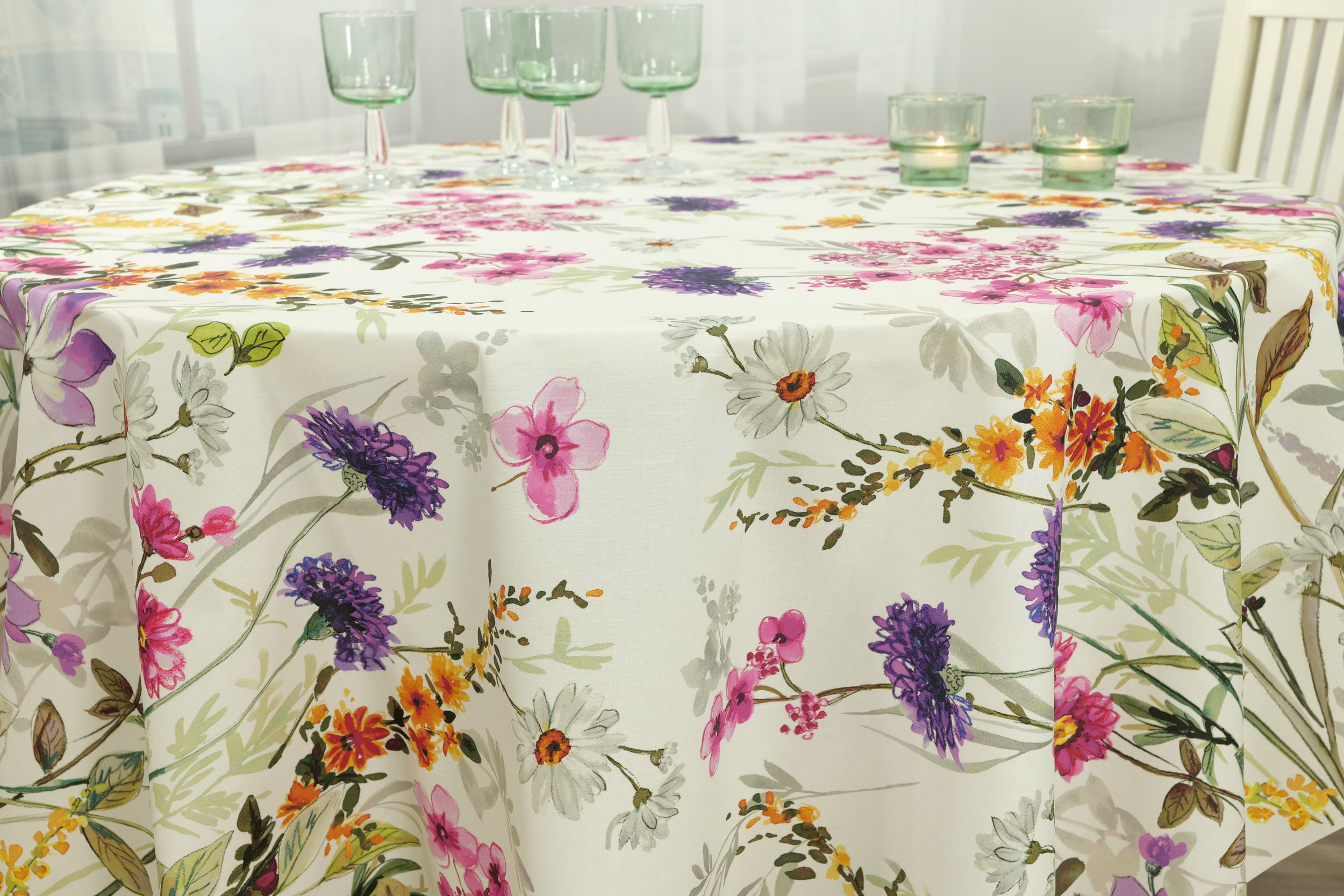 Tischdecke abwaschbar mit Blumenmuster Bellissimo ab 80 cm bis 138 cm RUND