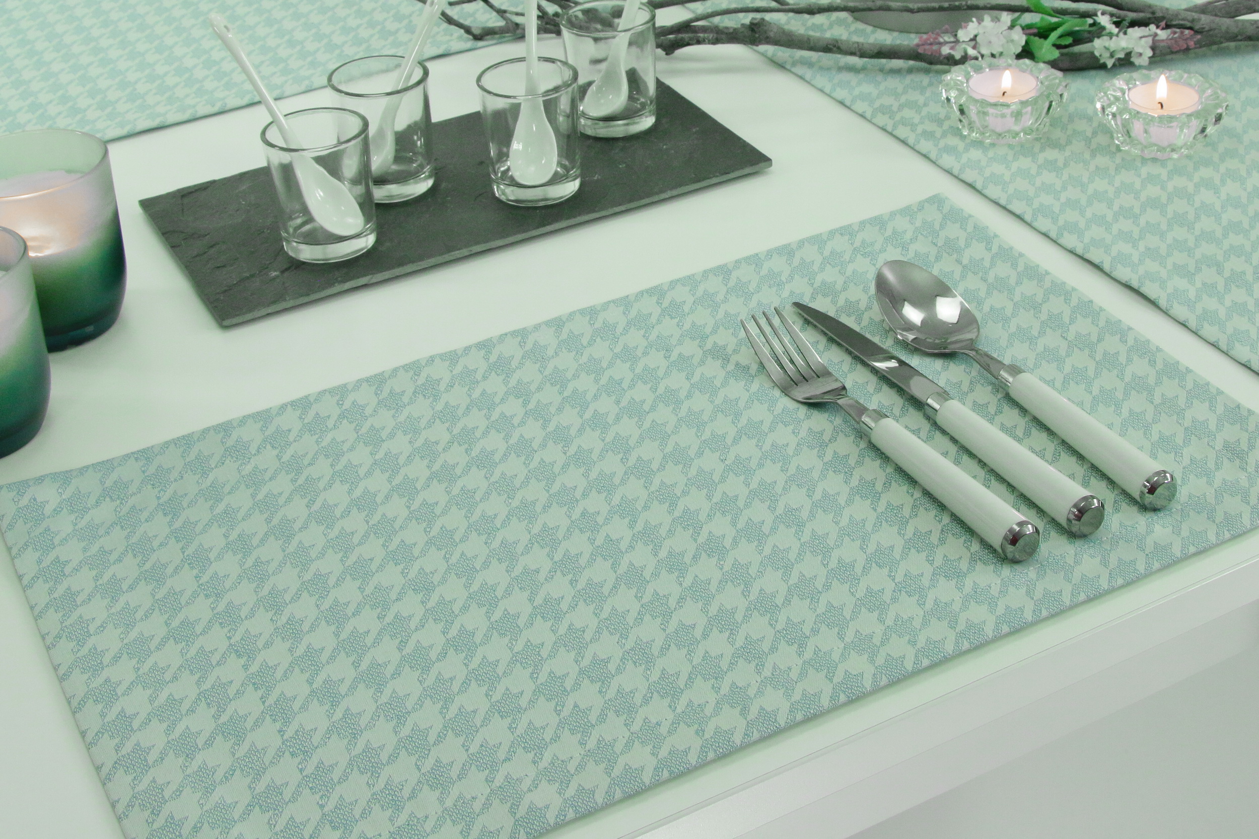 Tischset mit Fleckschutz Evita Perlmint Muster Größe 32x42 cm Platzset
