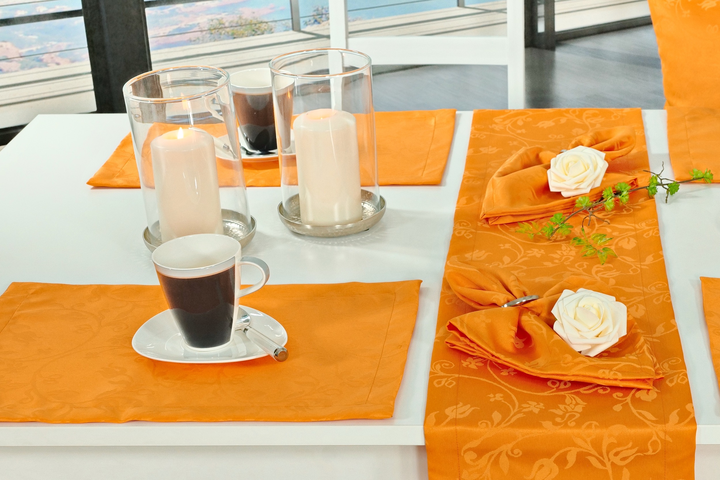 Tischläufer mit Fleckschutz Orange Blütenranke Fresh Breite 25 cm