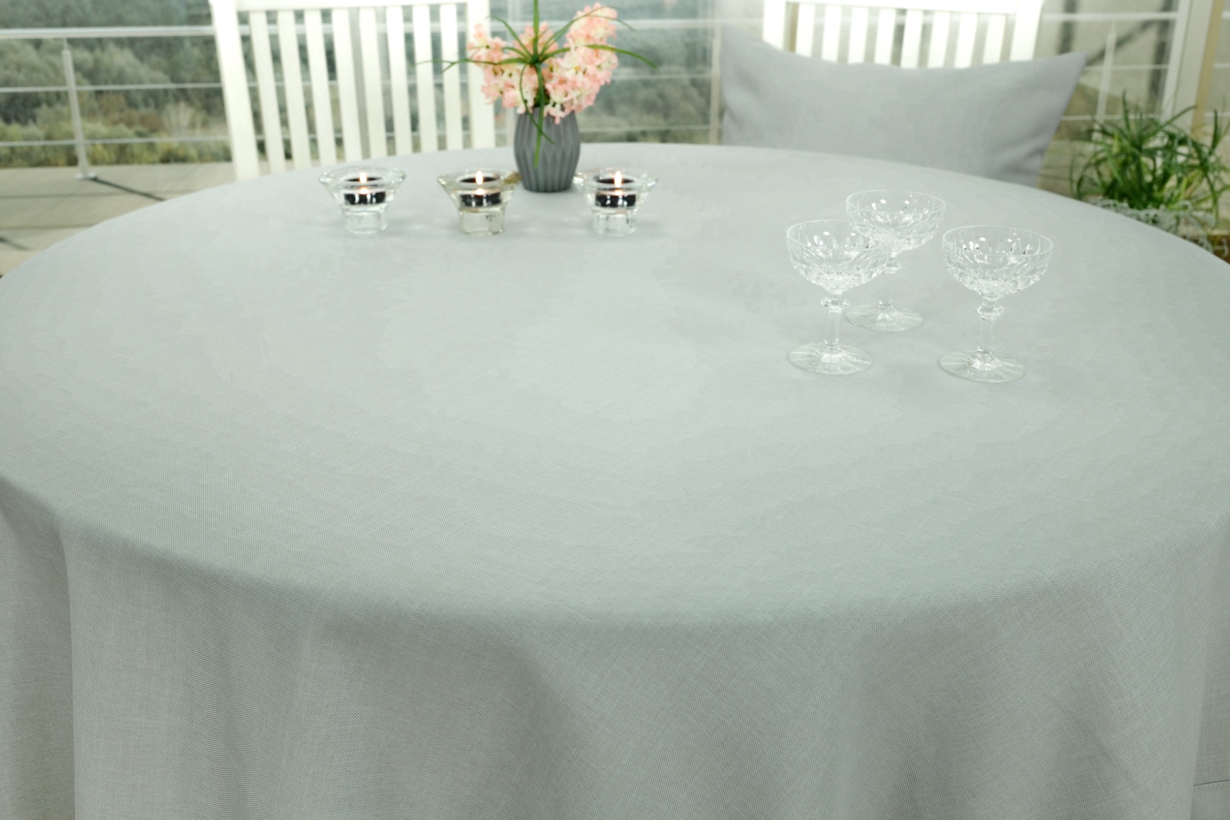 Tischdecke mit Fleckschutz Grau uni Leinenoptik Valerie ab 80 cm bis 200 cm RUND