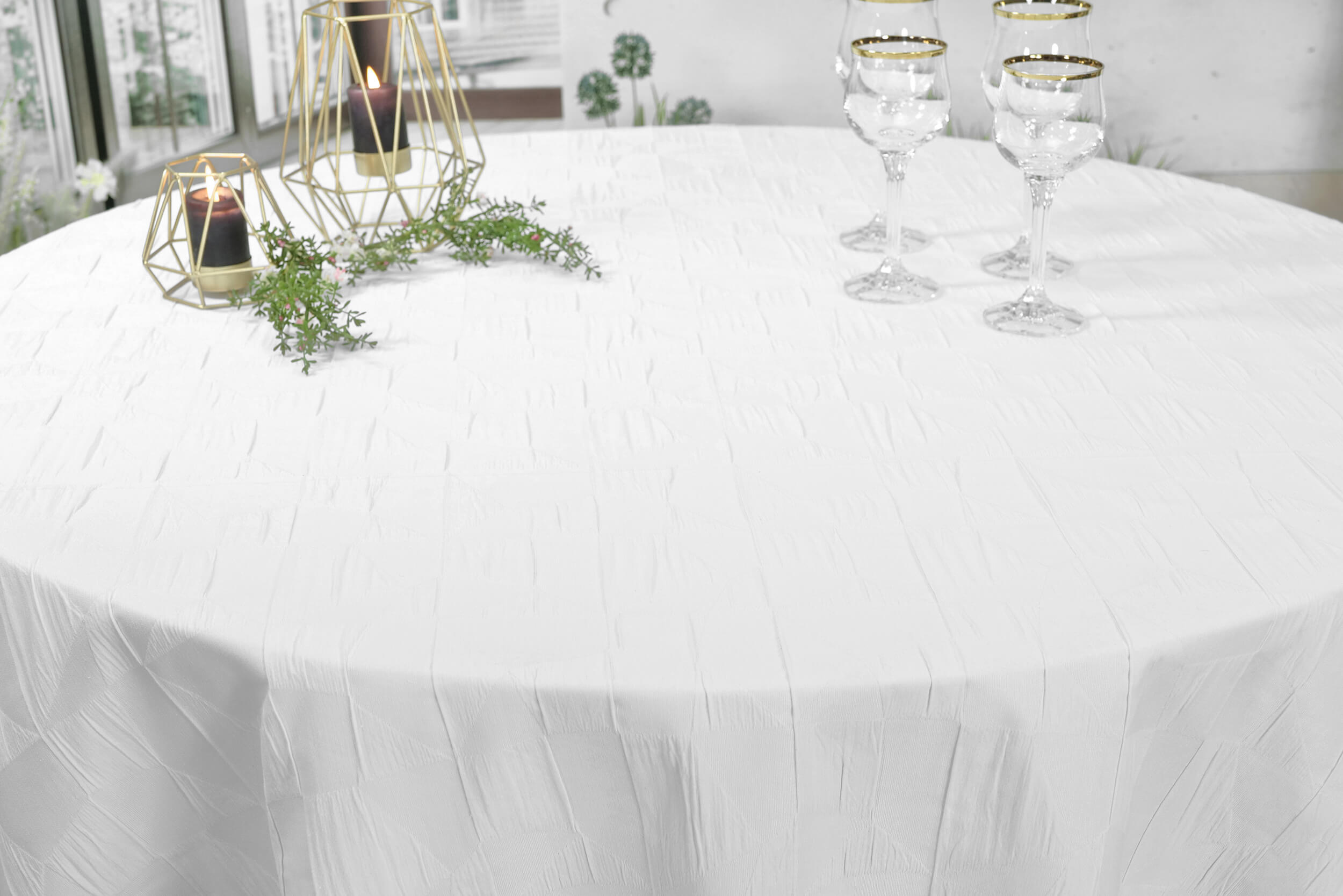 Recycled Tischdecke Weiß einfarbig mit Muster Loft ab 80 cm bis 200 cm RUND