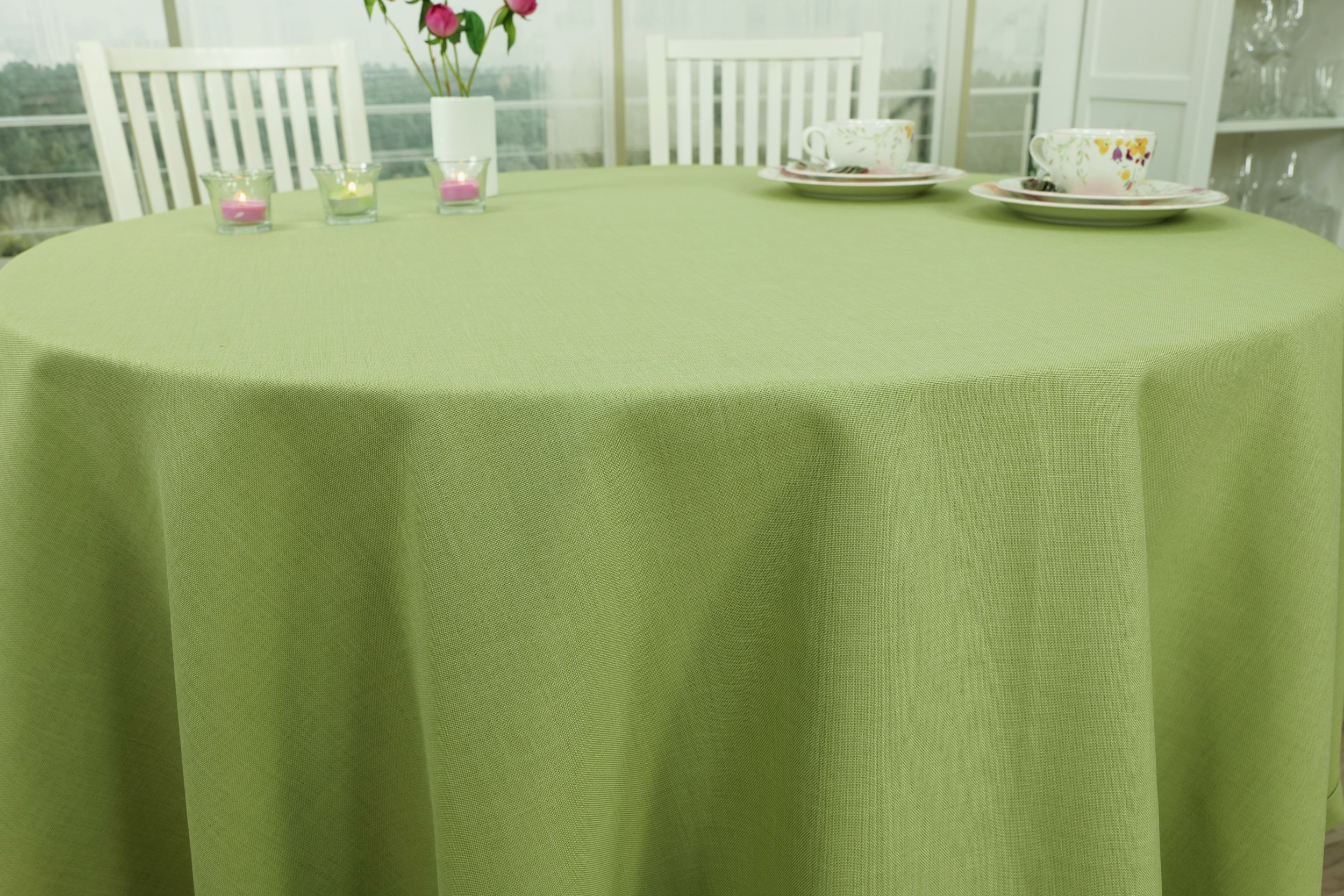 Tischdecke mit Fleckschutz Apfelgrün uni Leinenoptik Valerie ab 80 cm bis 200 cm RUND