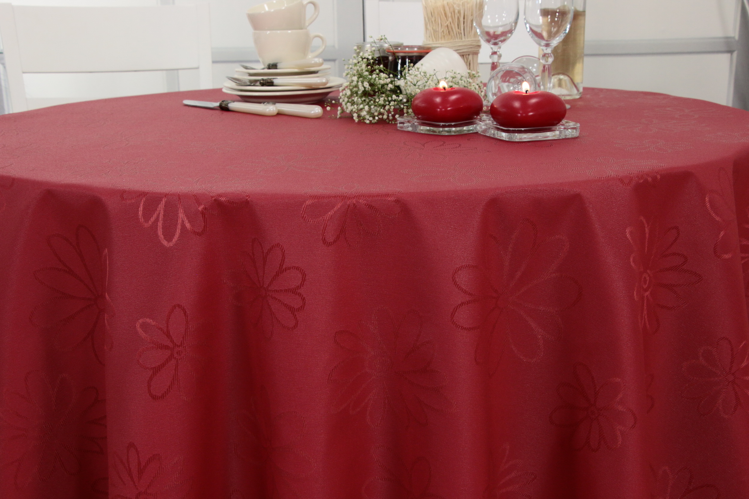 Tischdecke abwaschbar Rot Blumenmuster Mari ab Ø 80 cm bis 138 cm RUND