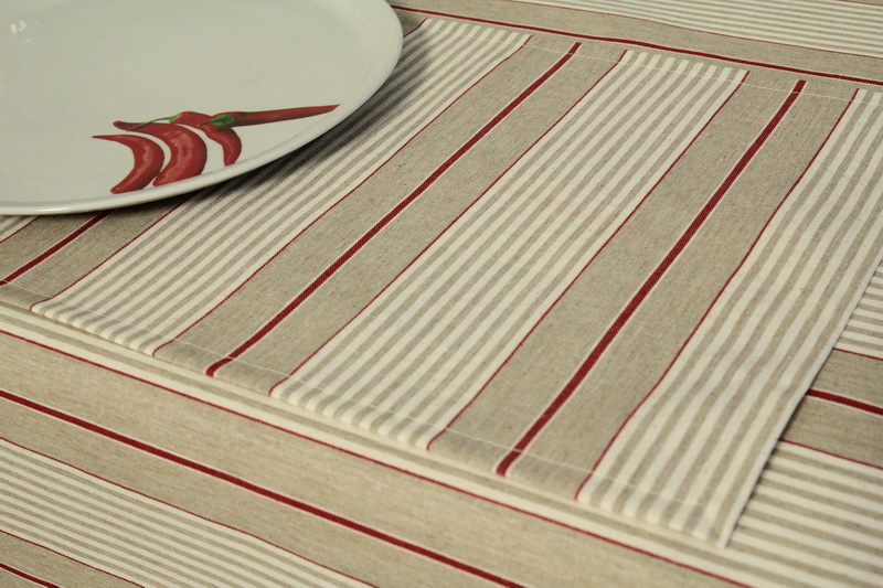 Tischset abwaschbar Natur Beige Streifen Rot JANITA Größe 32x42 cm Platzset