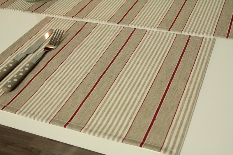 Tischset abwaschbar Natur Beige Streifen Rot JANITA Größe 30x48 cm Platzset