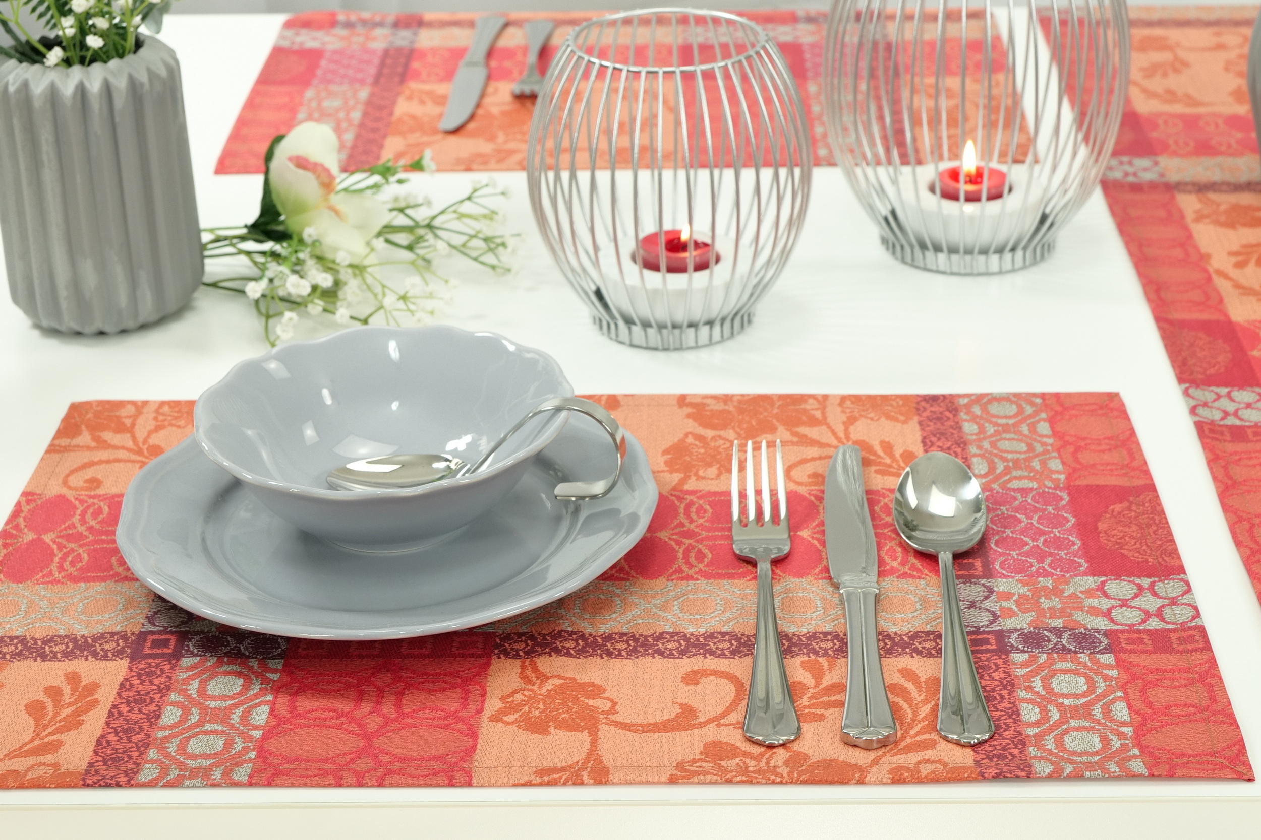 Abwaschbare Tischsets Jacquard Rot Orange gemustert Laura Größe 32x42 cm Platzset