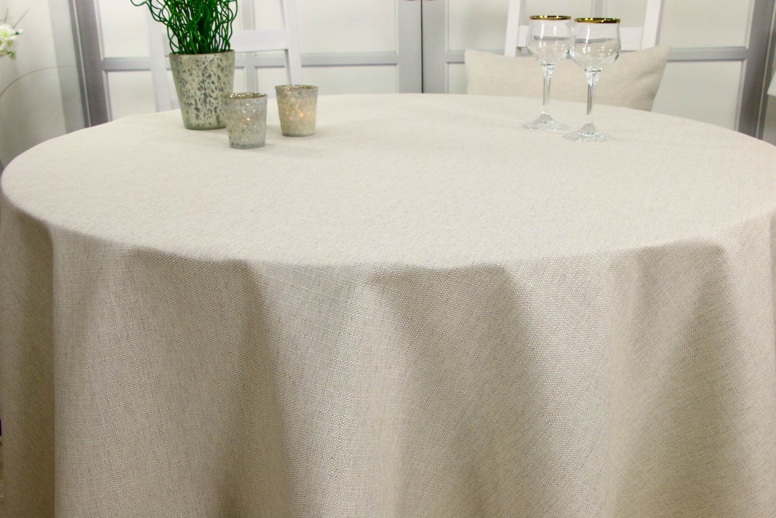 Tischdecke mit Fleckschutz Evita Perlbeige Uni ab 80 cm bis 200 cm RUND