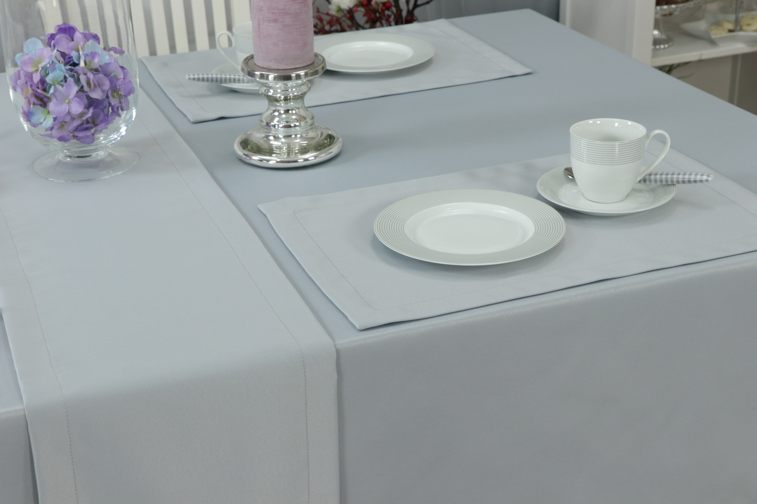 Damast Tischsets mit Fleckschutz Perlgrau einfarbig Größe 32x42 cm Platzset