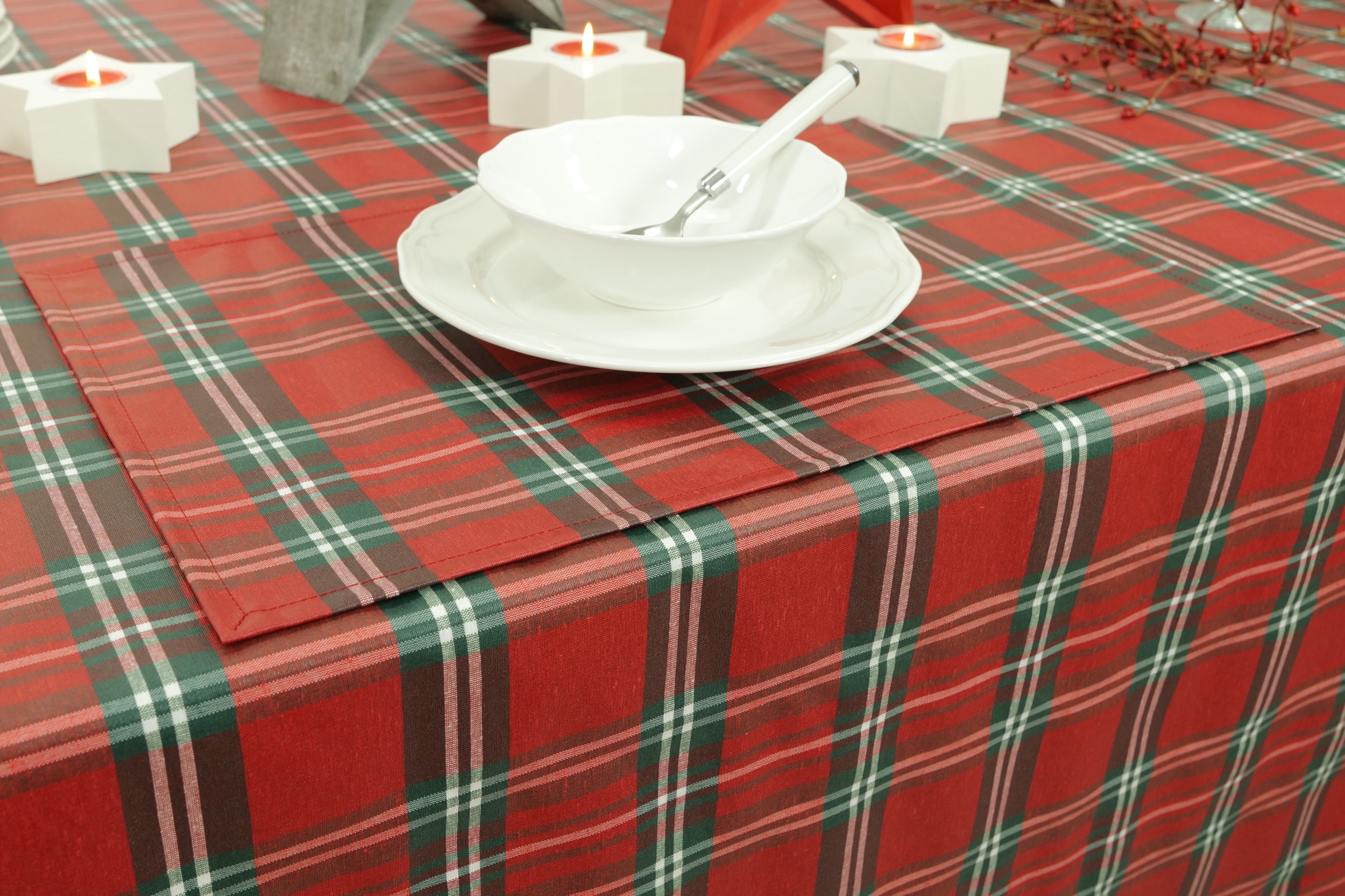 Tischdecke abwaschbar Rot Grün Weiß Kariert Tartan Breite 160 cm