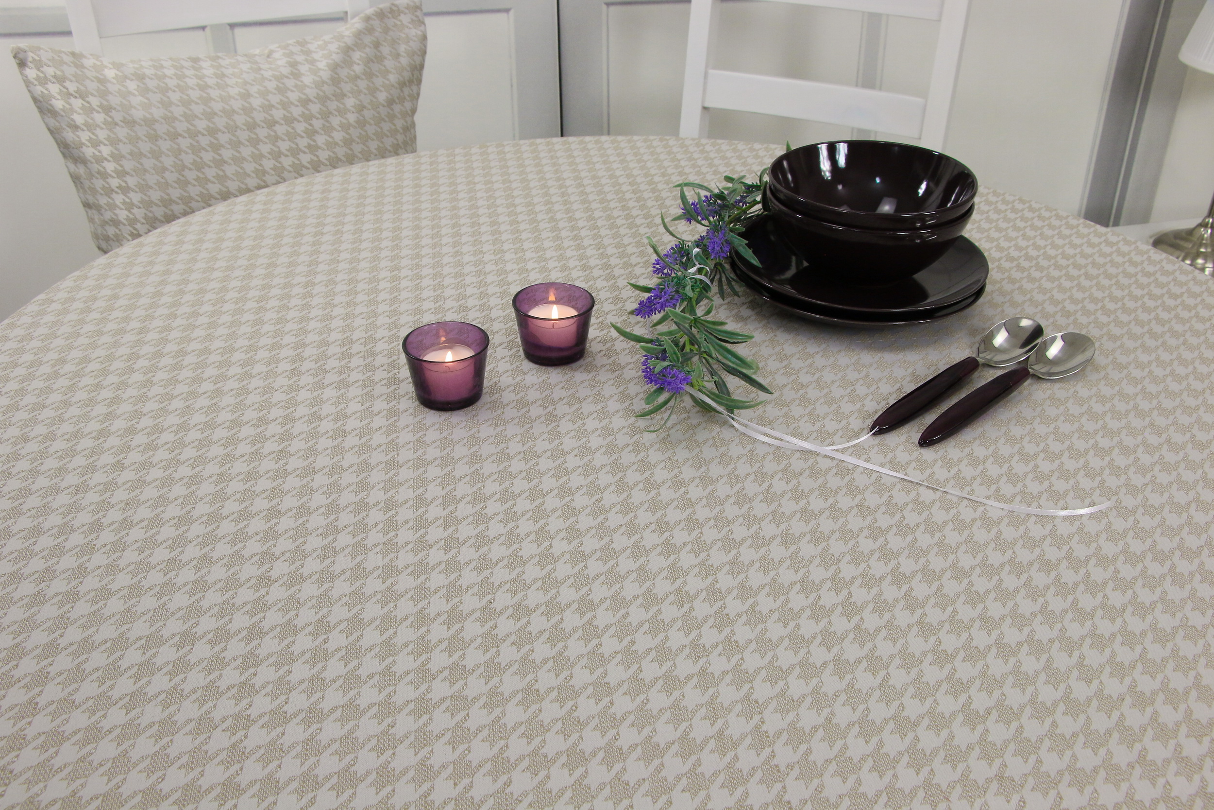 Tischdecke mit Fleckschutz Evita Perlsand Muster Breite 140 cm OVAL