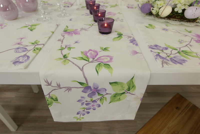 Tischläufer Floral mit Lavendel Blumen Breite 30 cm