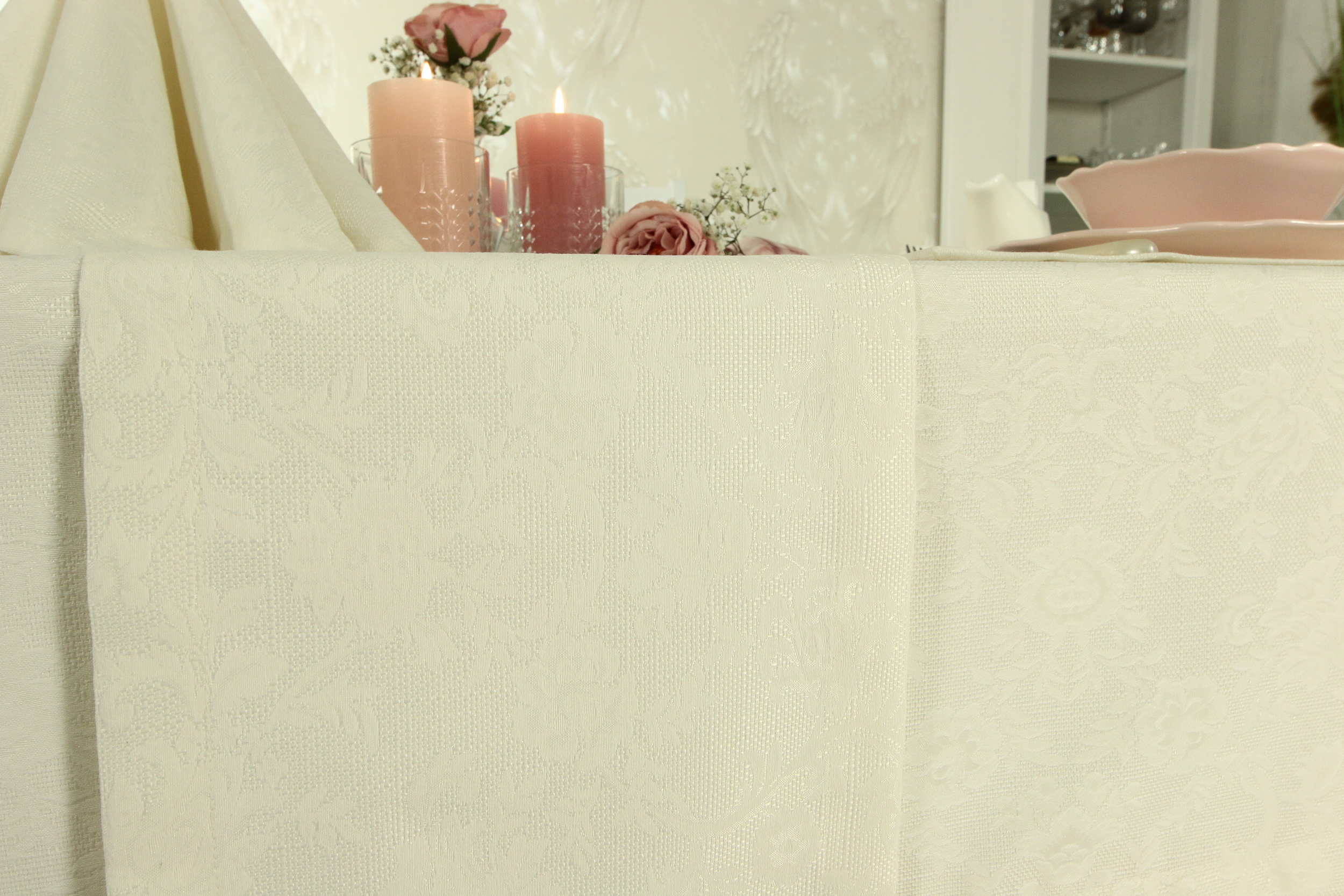 Tischläufer mit Fleckschutz Evita Perlcreme Ranke Breite 30 cm