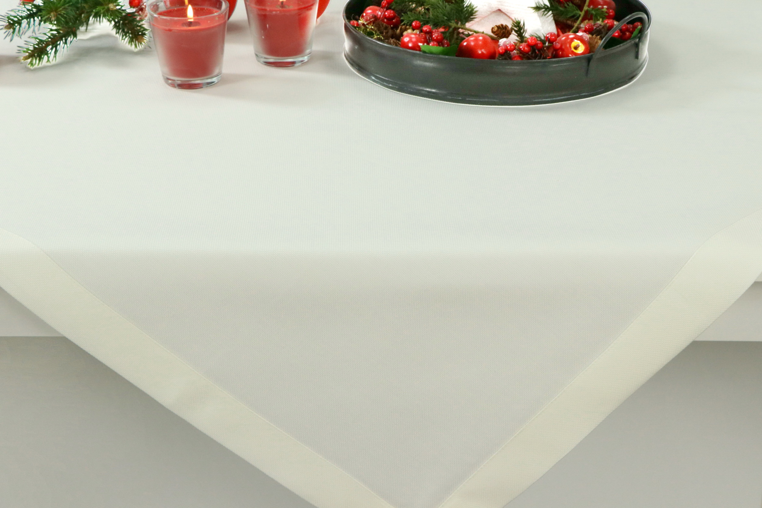 Tischdecke mit Fleckschutz Wollweiß uni Liberas ab 80x80 cm - 200x200 cm QUADRATISCH