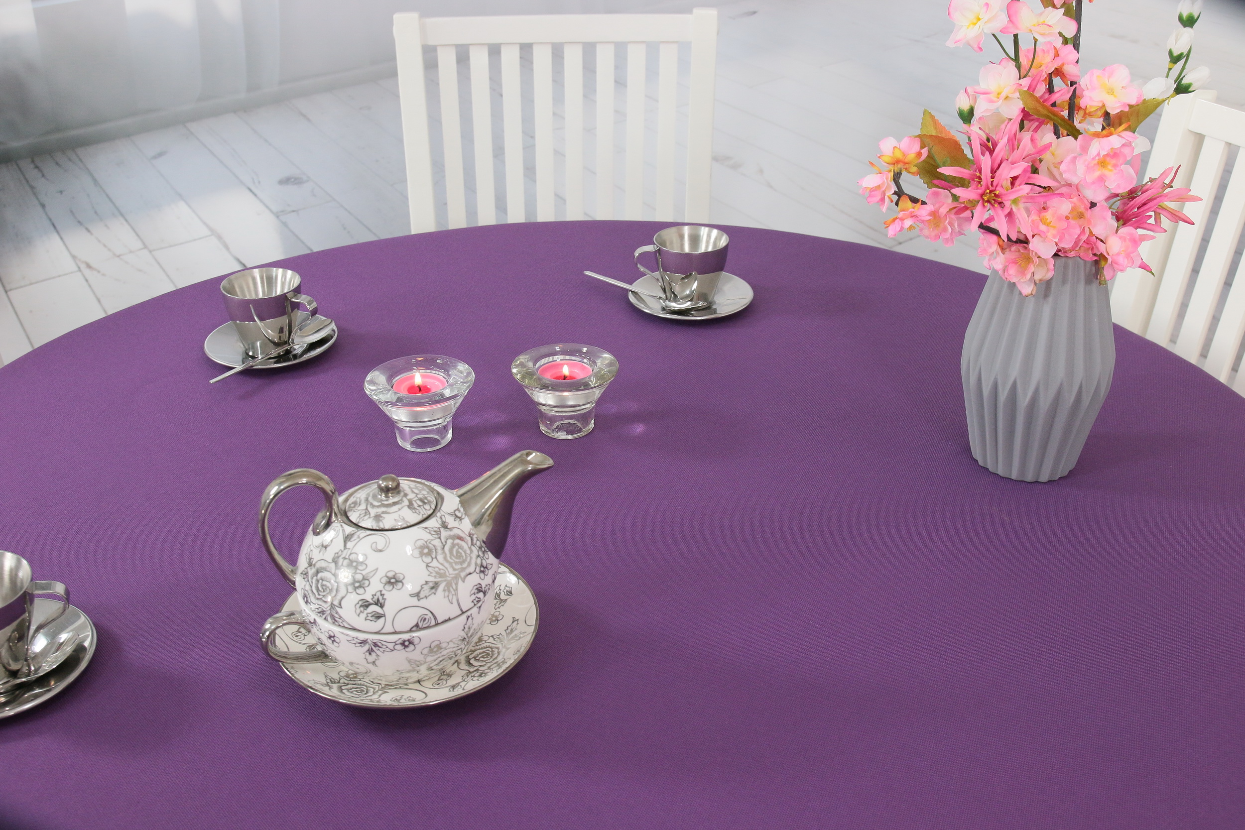 Tischdecke Violett einfarbig Breite 130 cm OVAL
