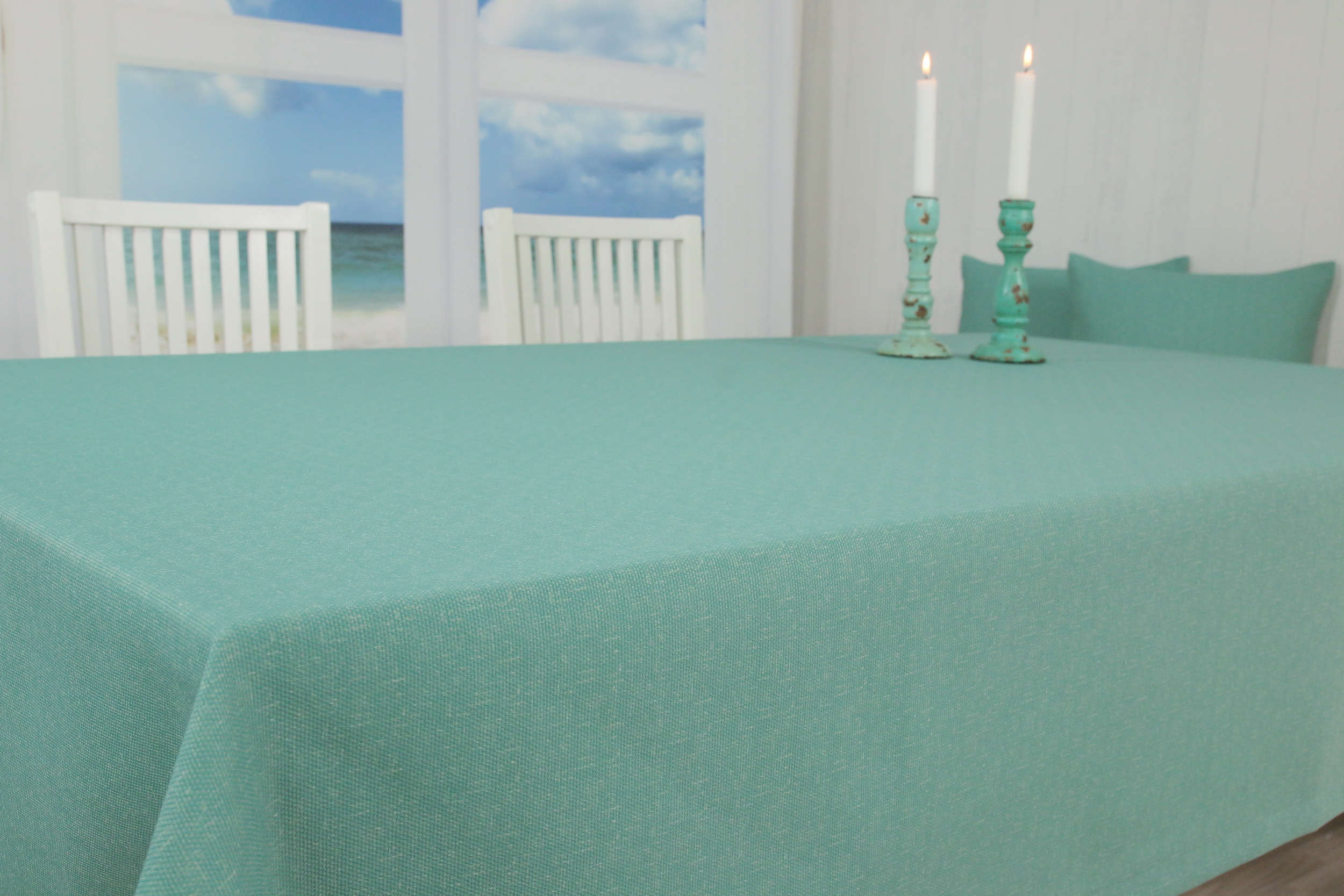 Tischdecke mit Fleckschutz Mittelmeer-Grün uni Venezia Breite 160 cm