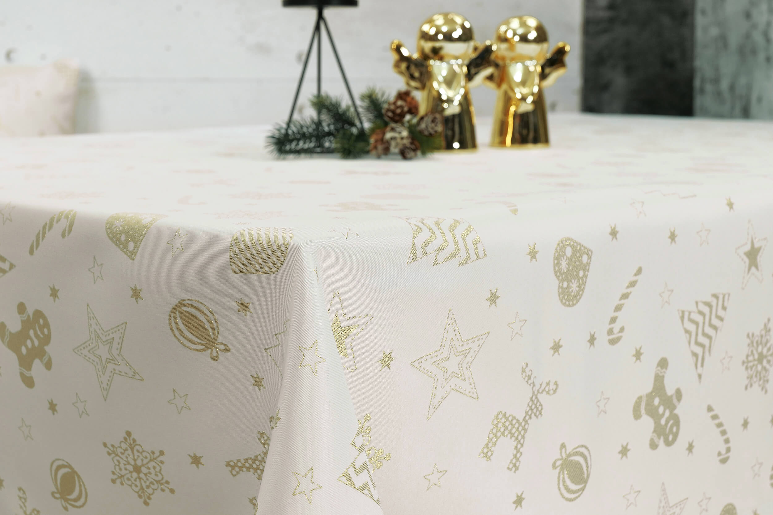 Tischdecke Weihnachten Muster Gold Dorados Breite 130 cm