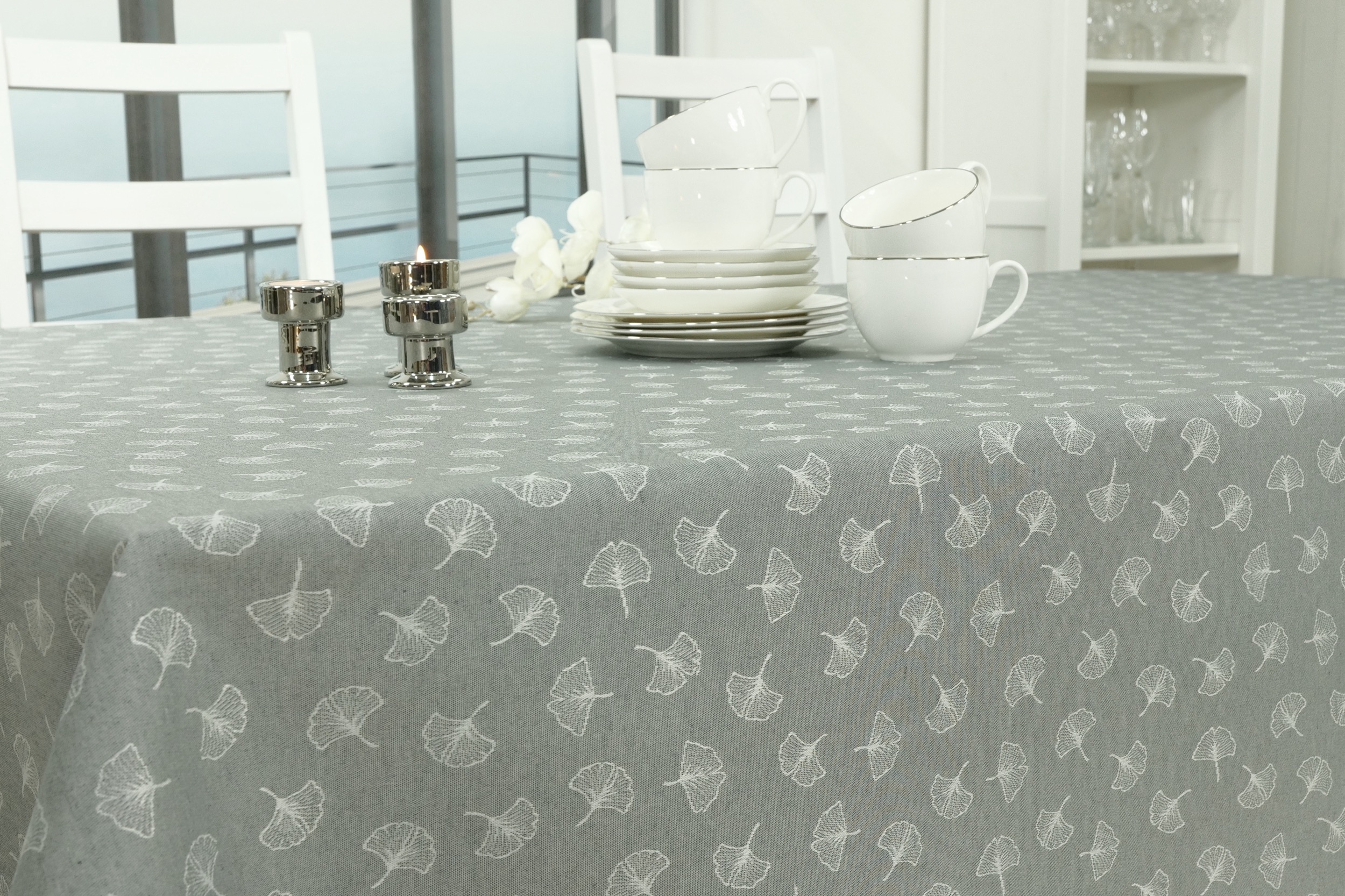 Tischdecke abwaschbar Grau Muster Malta Breite 170 cm