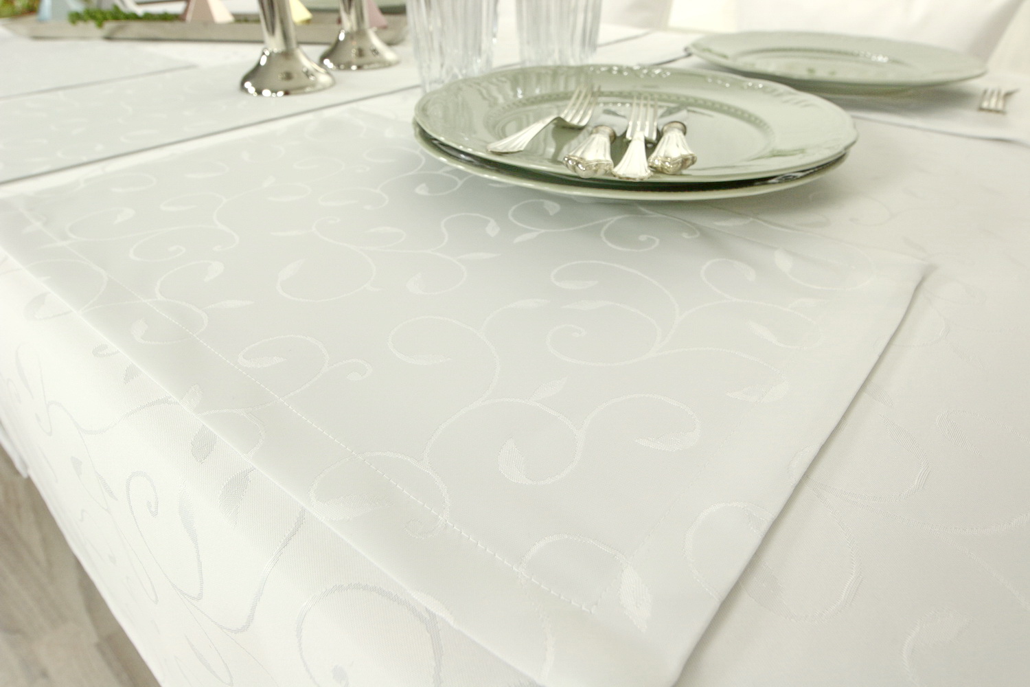 Tischset 32x42 cm Damast weiß Muster mit FLECKSCHUTZ Platzset