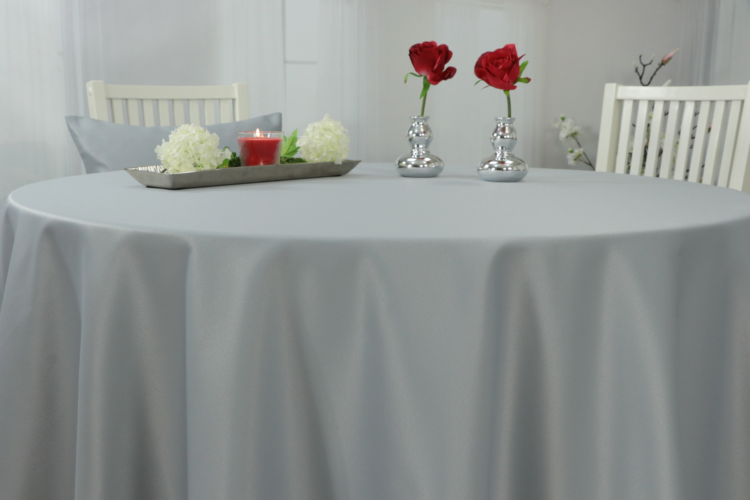 Damast Tischdecke mit Fleckschutz Perlgrau einfarbig ab 80 cm bis 200 cm RUND