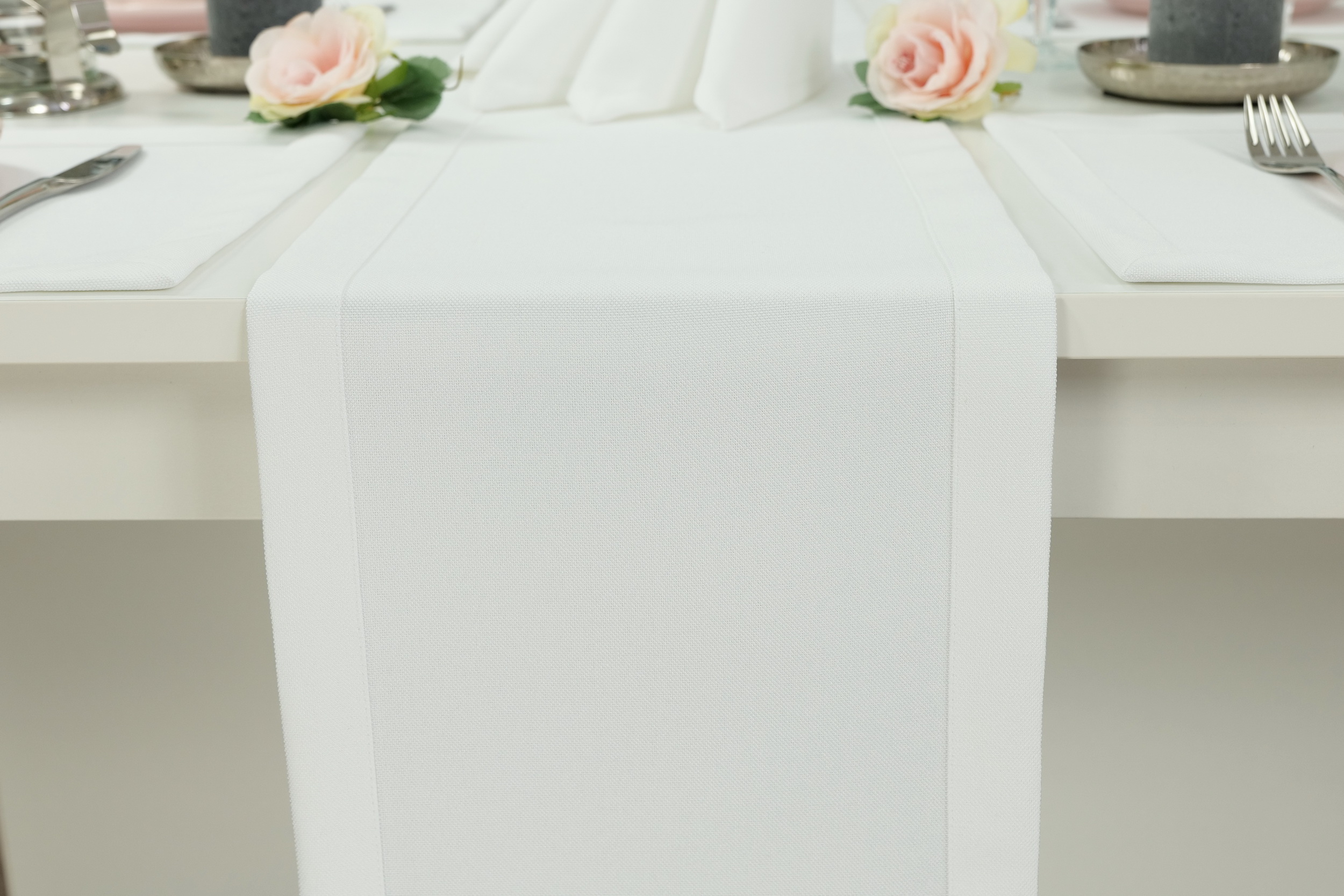 Edle Tischläufer Weiß einfarbig Peony Breite 25 cm