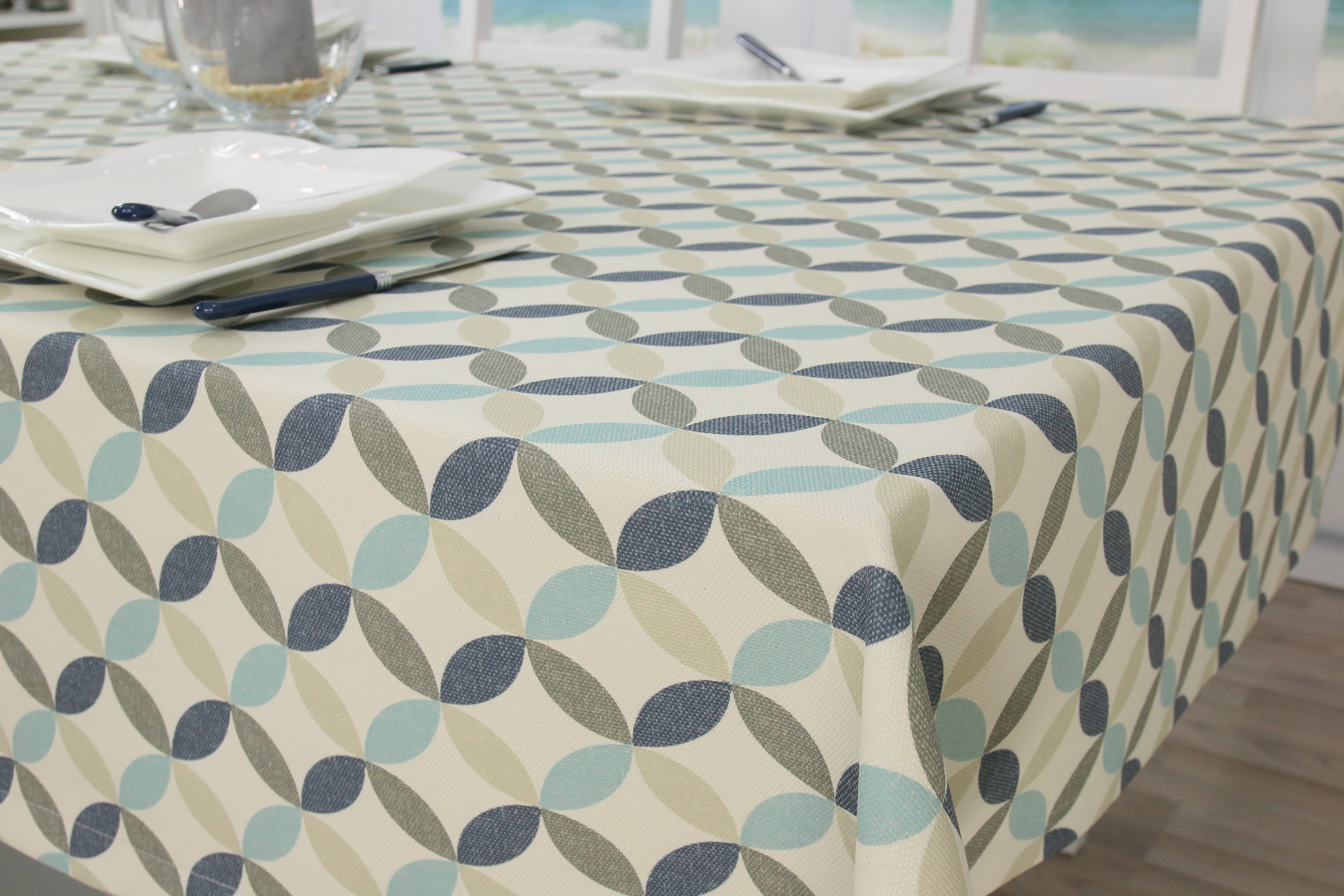 Tischdecke mit Fleckschutz Beige Mint Muster Venezia Breite 110 cm