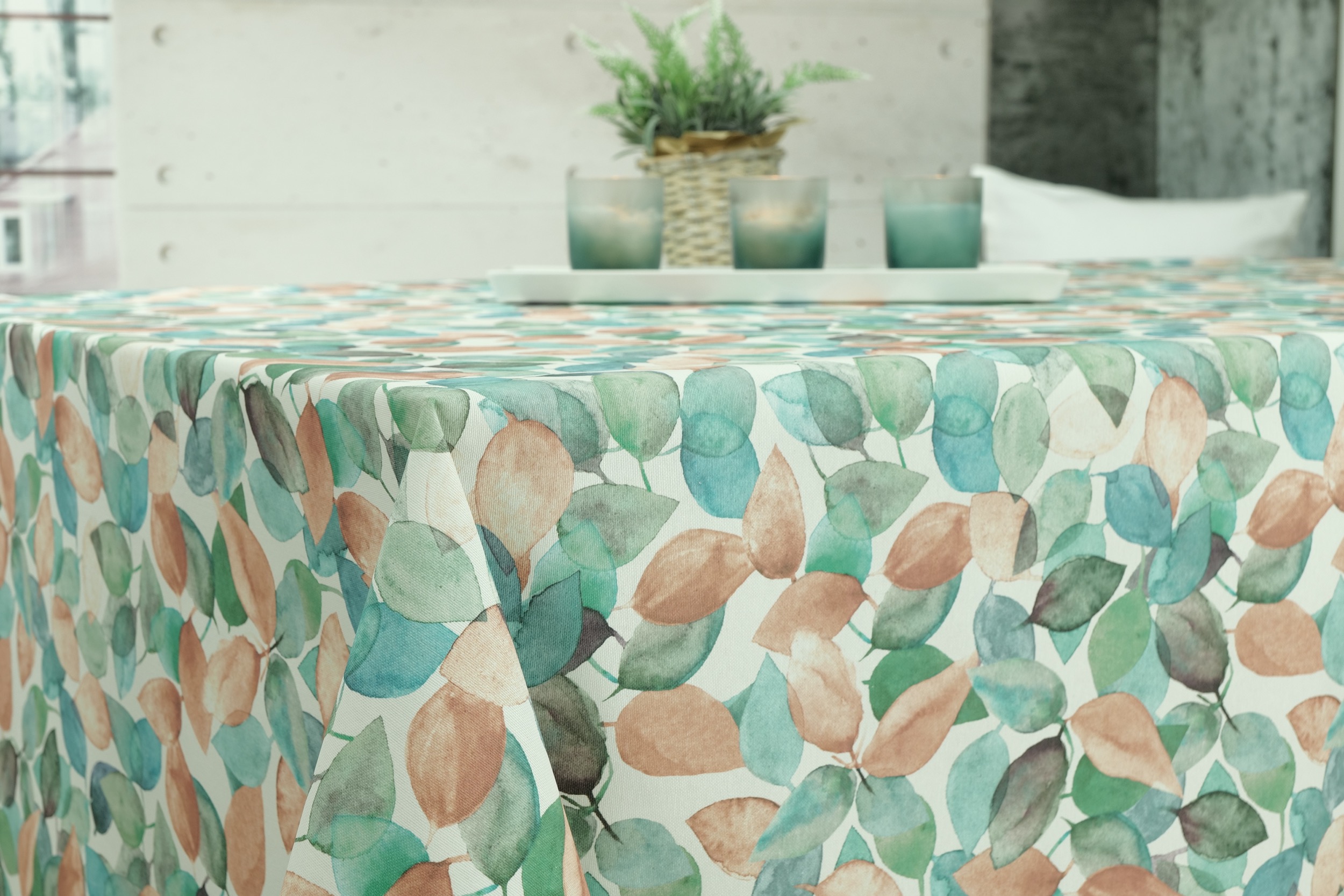 Tischdecke abwaschbar bunte Blätter Muster Amalfi ab 80x80 cm – 138x138 cm QUADRATISCH