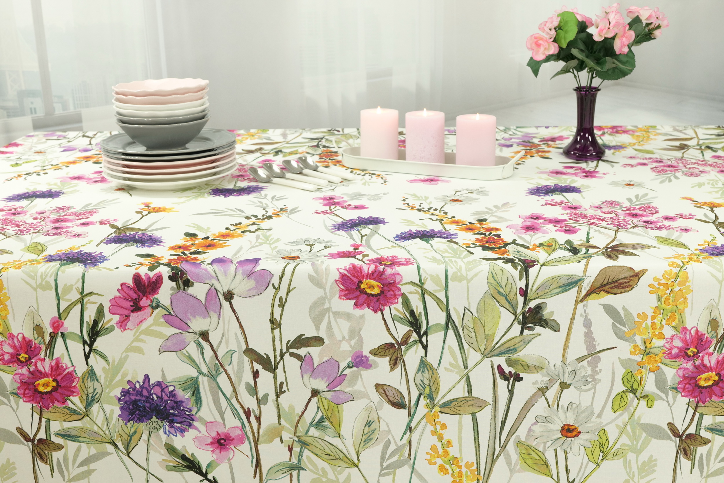 Tischdecke abwaschbar mit Blumenmuster Bellissimo Breite 130 cm