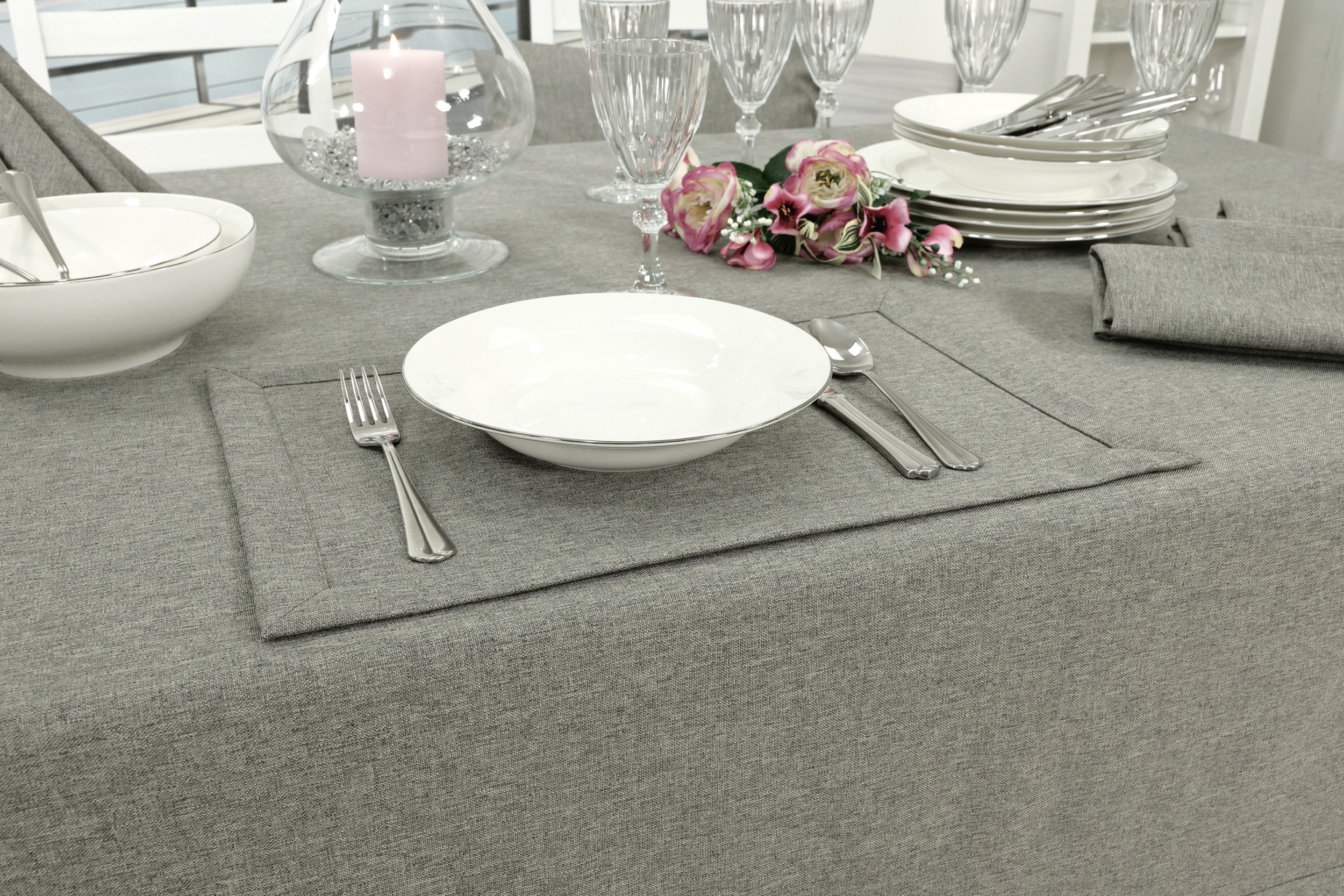 Edle Tischdecke Grau einfarbig Peony Breite 140 cm