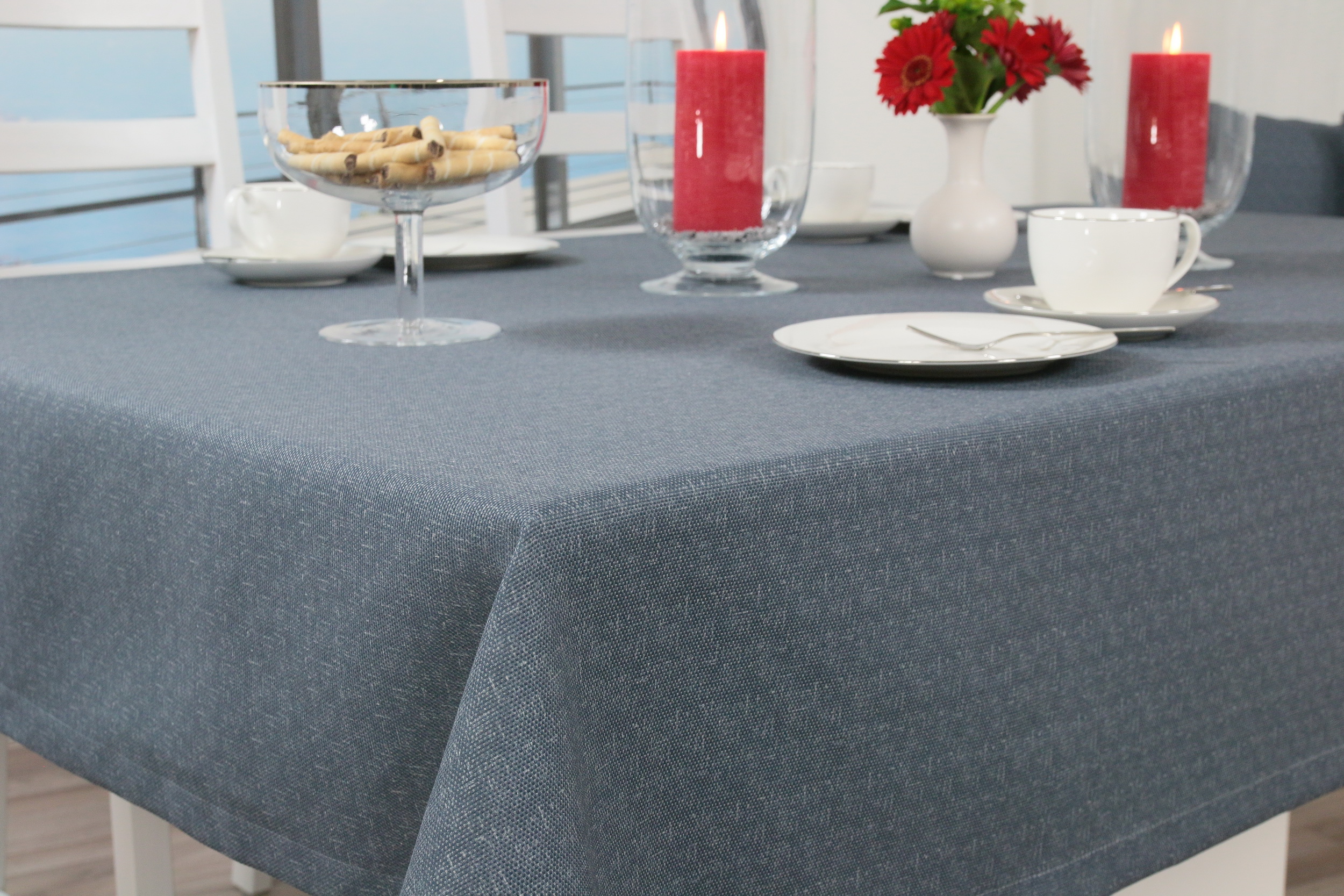 Tischdecke mit Fleckschutz Blau Grau uni Venezia Breite 100 cm