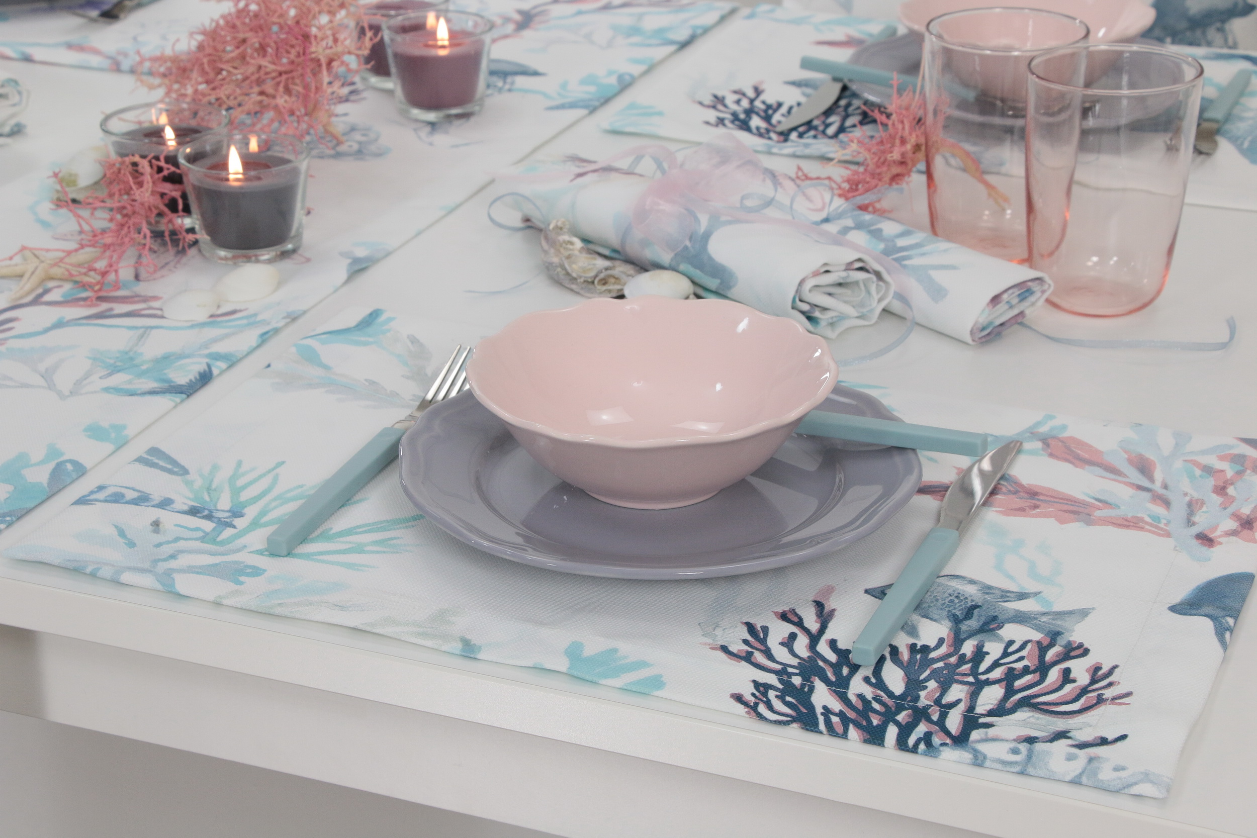 Tischset Pastell Blau gemustert Aquario Größe 30x48 cm Platzset