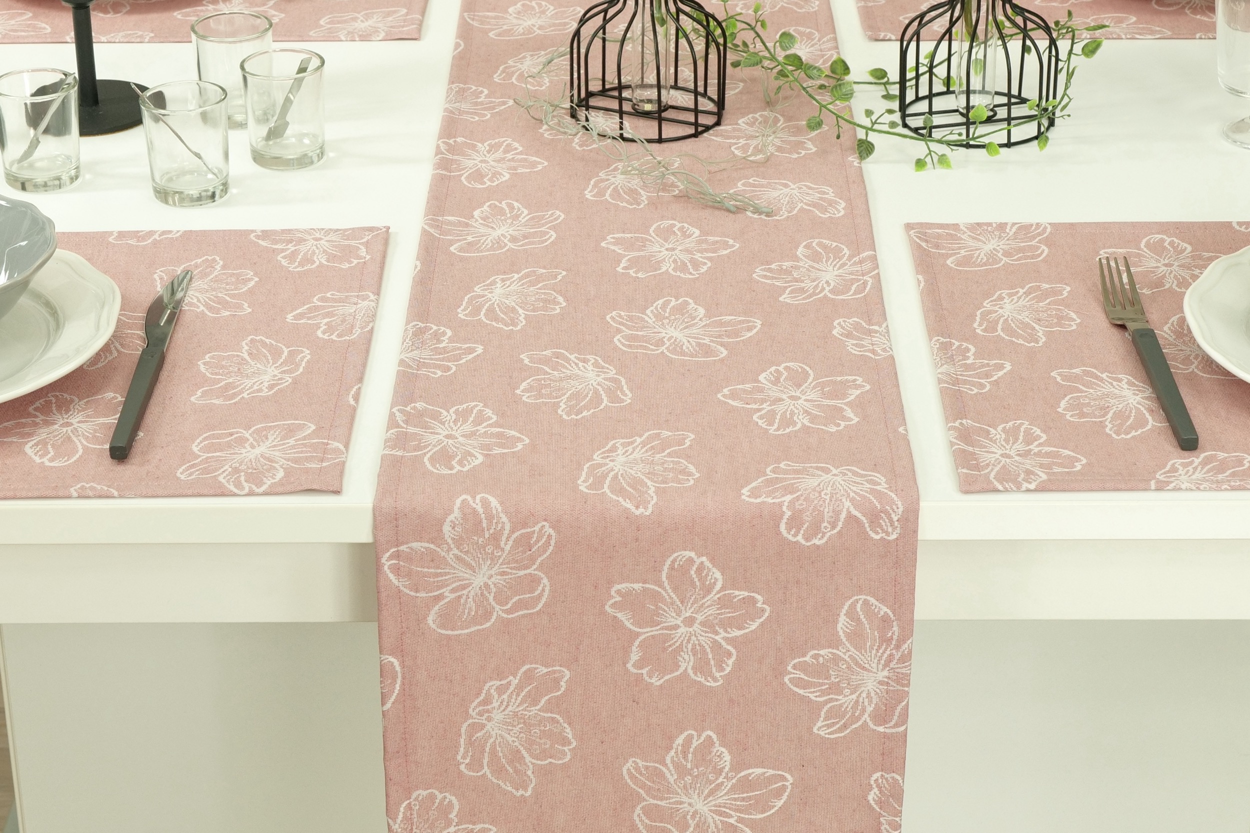 Tischläufer abwaschbar Rosa Muster Blumen Adele Breite 25 cm